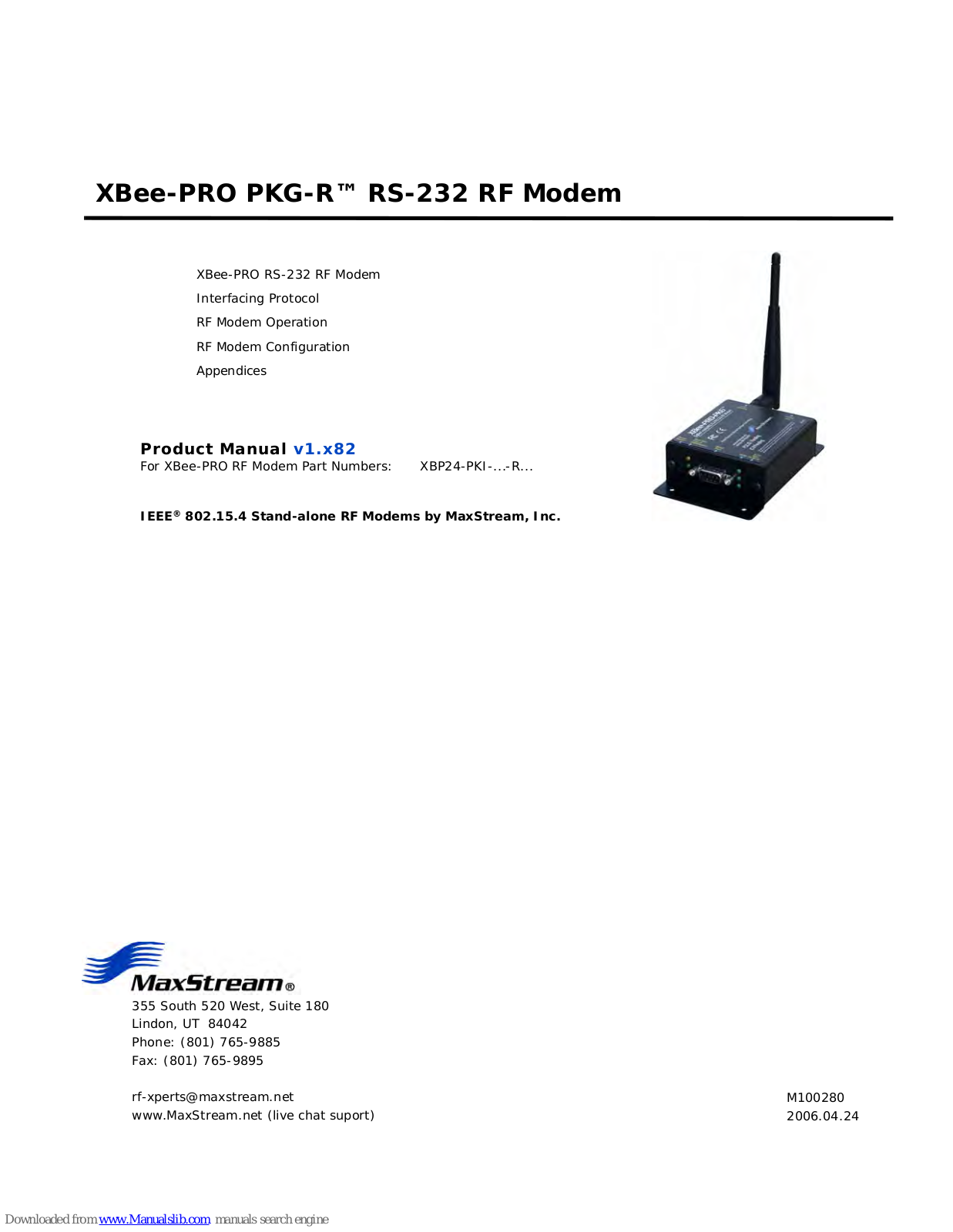 MaxStream XBee-PRO PKG-R RS-232 RF, XBee‐PRO PKG‐R User Manual