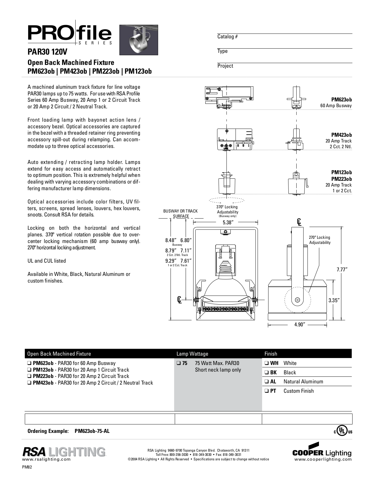 Cooper Lighting PM123ob, PM623ob, PM223ob, PM423ob User Manual