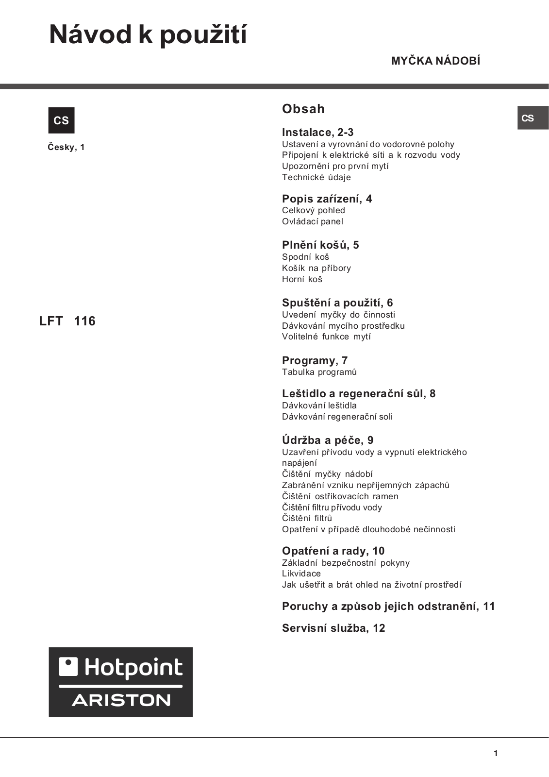 Hotpoint Ariston LFT 116 A-HA User Manual