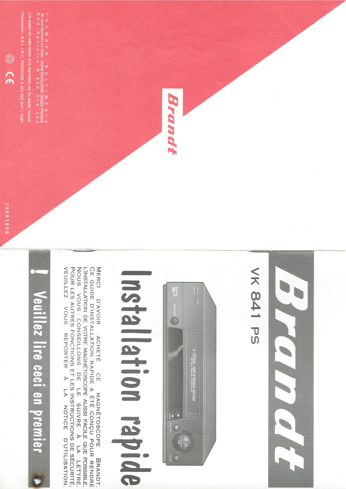 BRANDT VK 831 PS User Manual