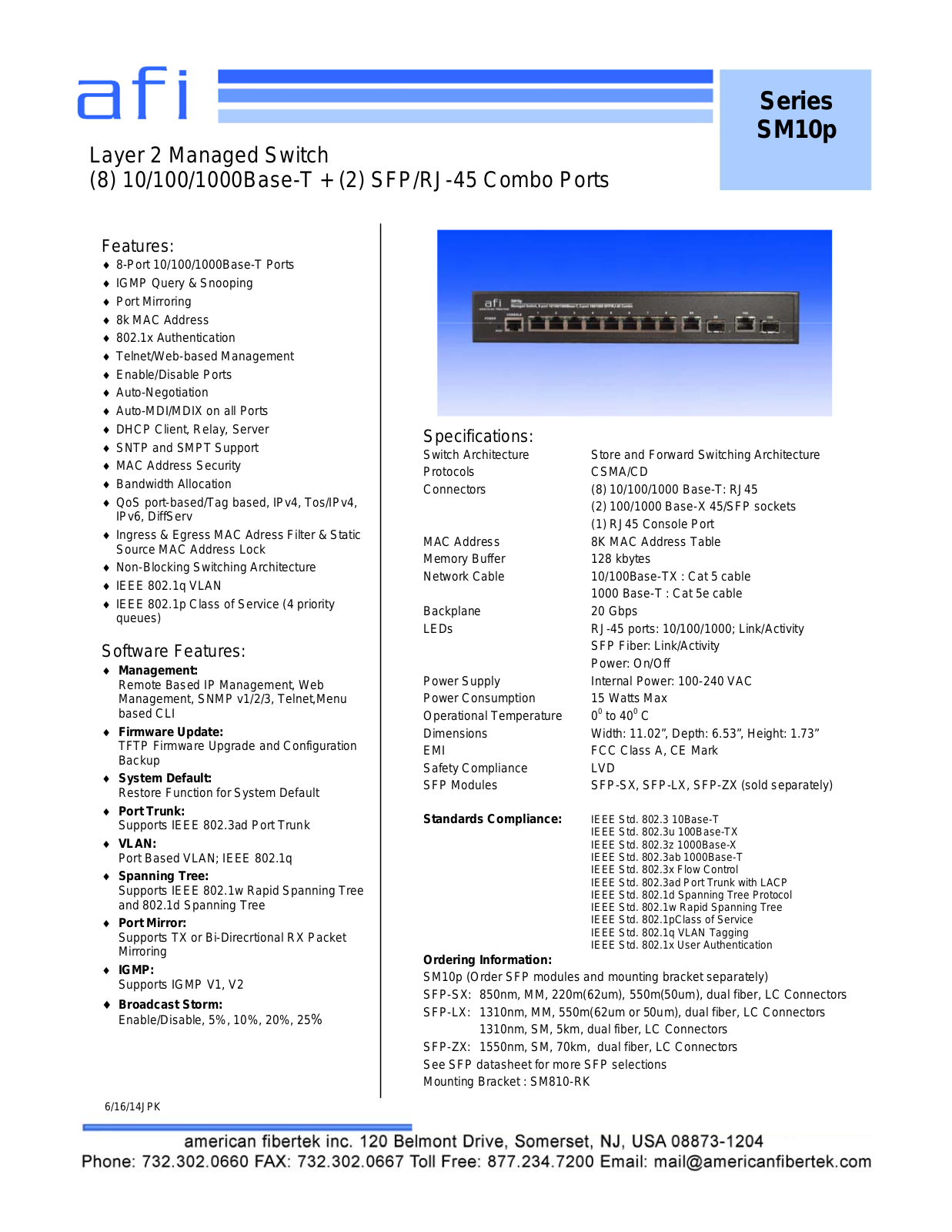 American Fibertek SM10p Specsheet