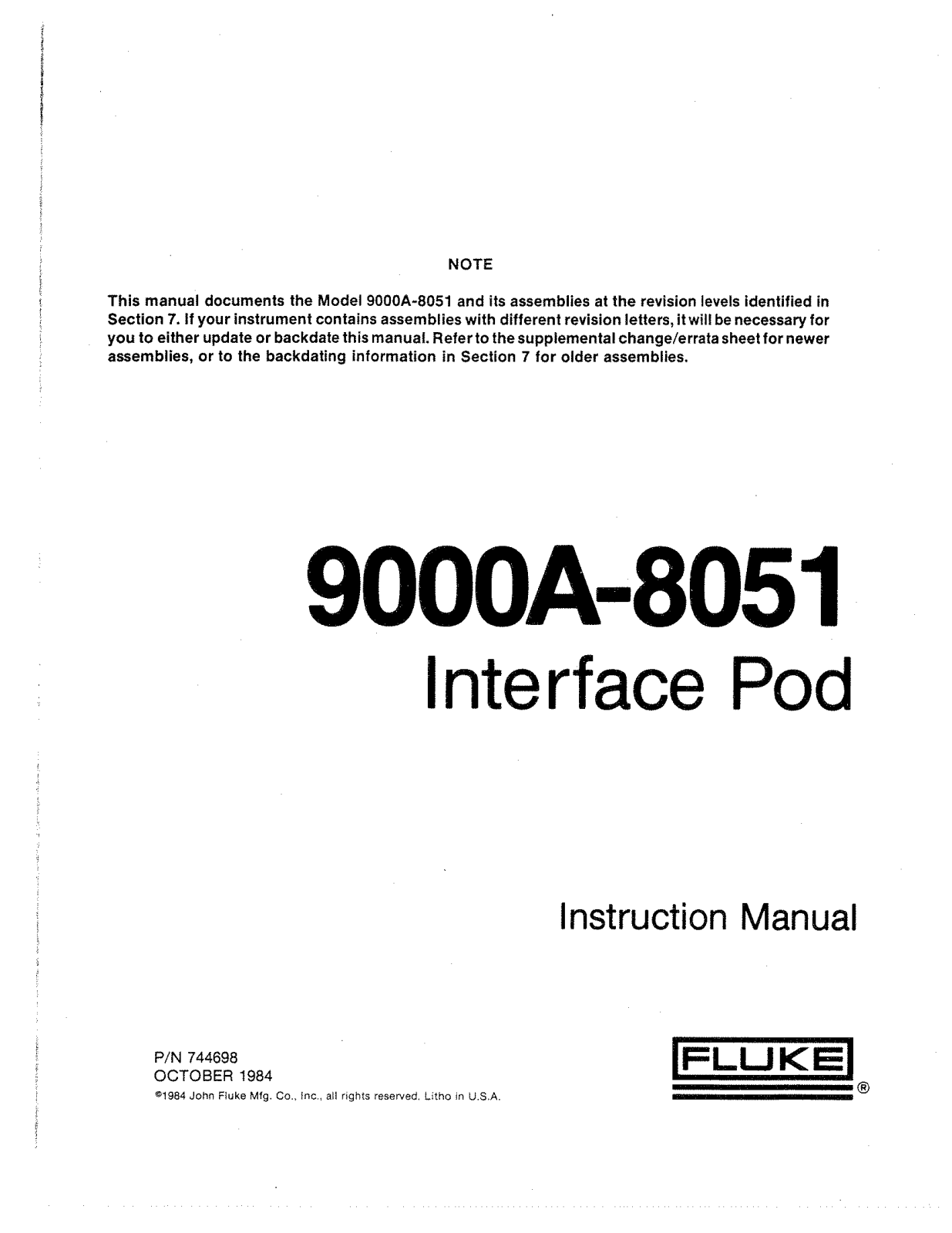 Fluke 9000A-8051 Service manual