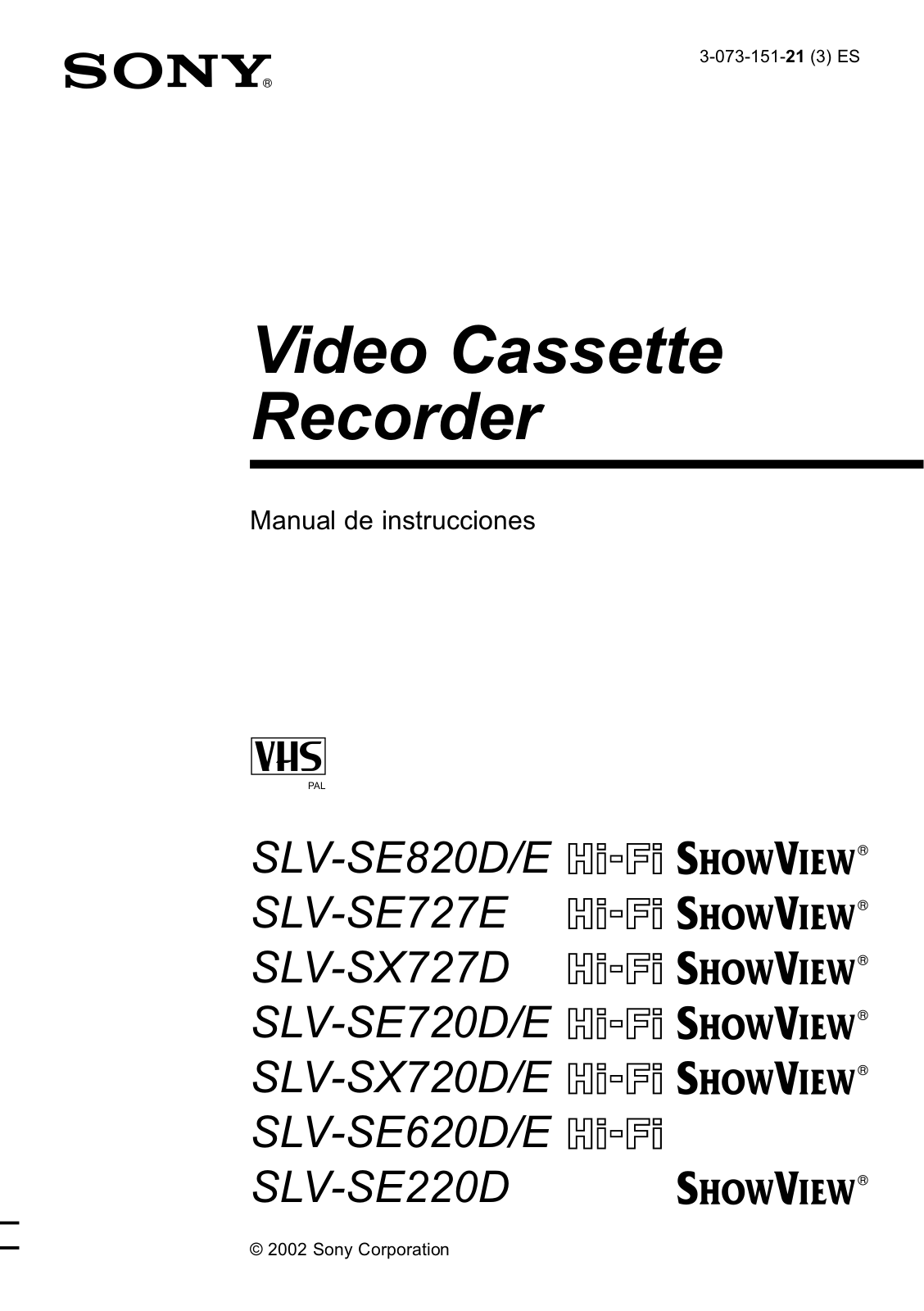 SONY SLV-SE720E User Manual