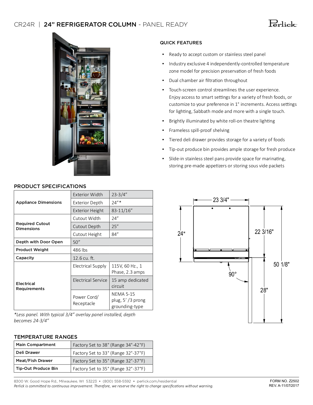 Perlick PHTHP004 Specs