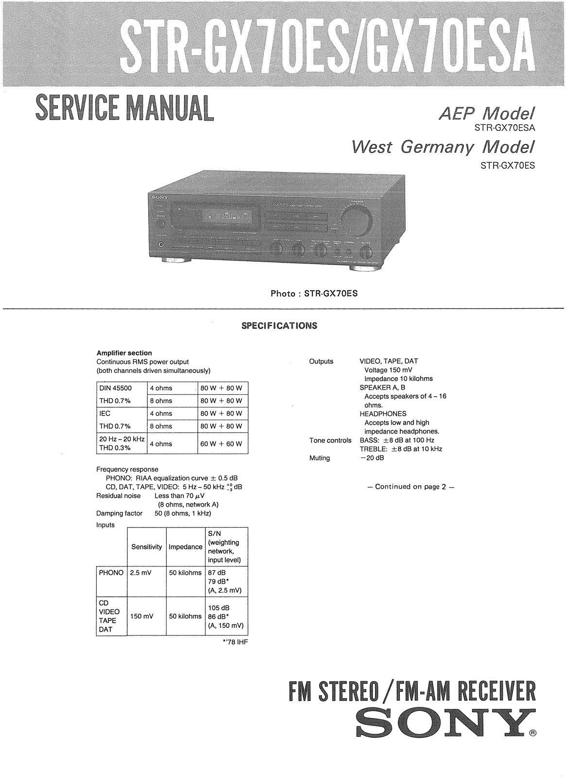 Sony STRGX-70-ESA Service manual