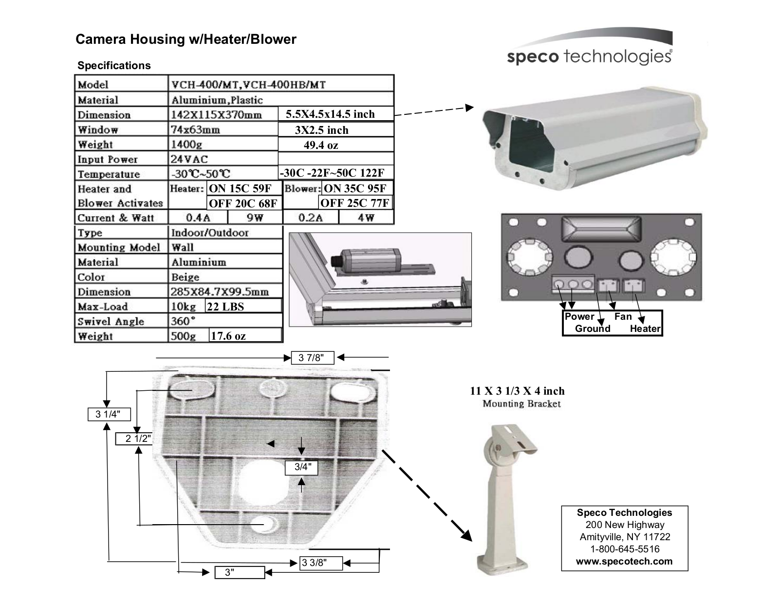 Speco VCH400MT Specsheet