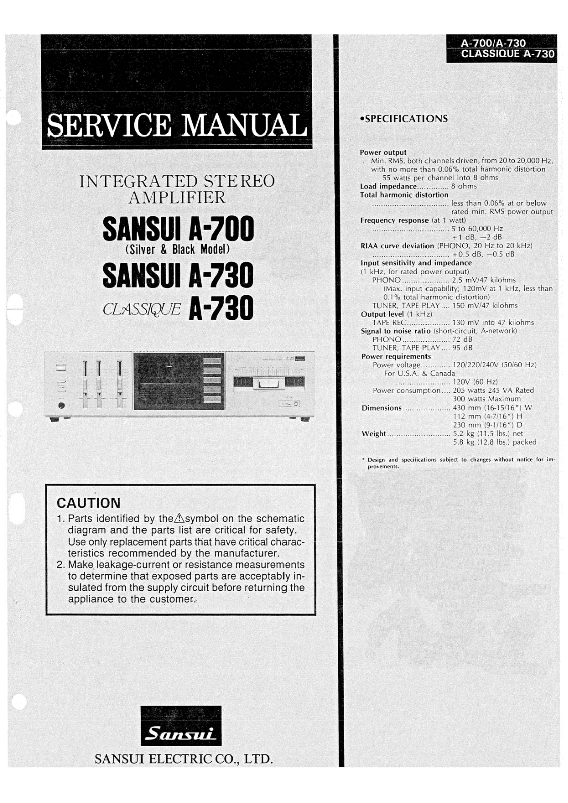 Sansui A-730, A-700, A-730-Classique Service Manual