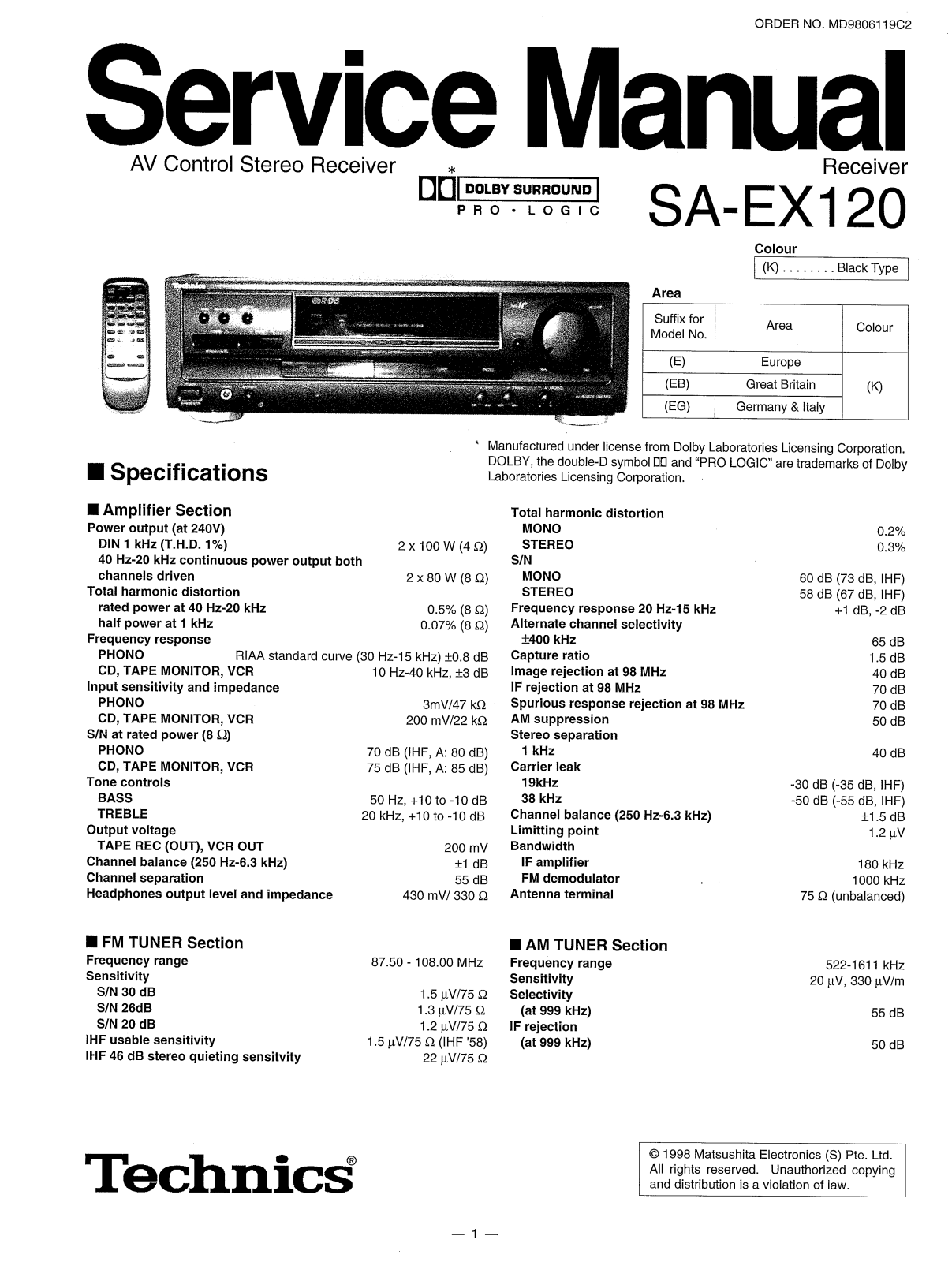 Technics SA-EX120 Service Manual