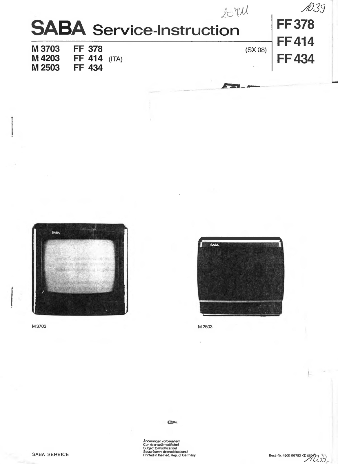 SABA M3703, M2503, M4203 Schematic