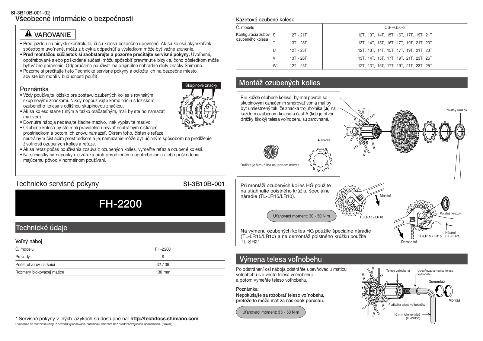 Shimano FH-2200 TECHNICAL SERVICE INSTRUCTIONS