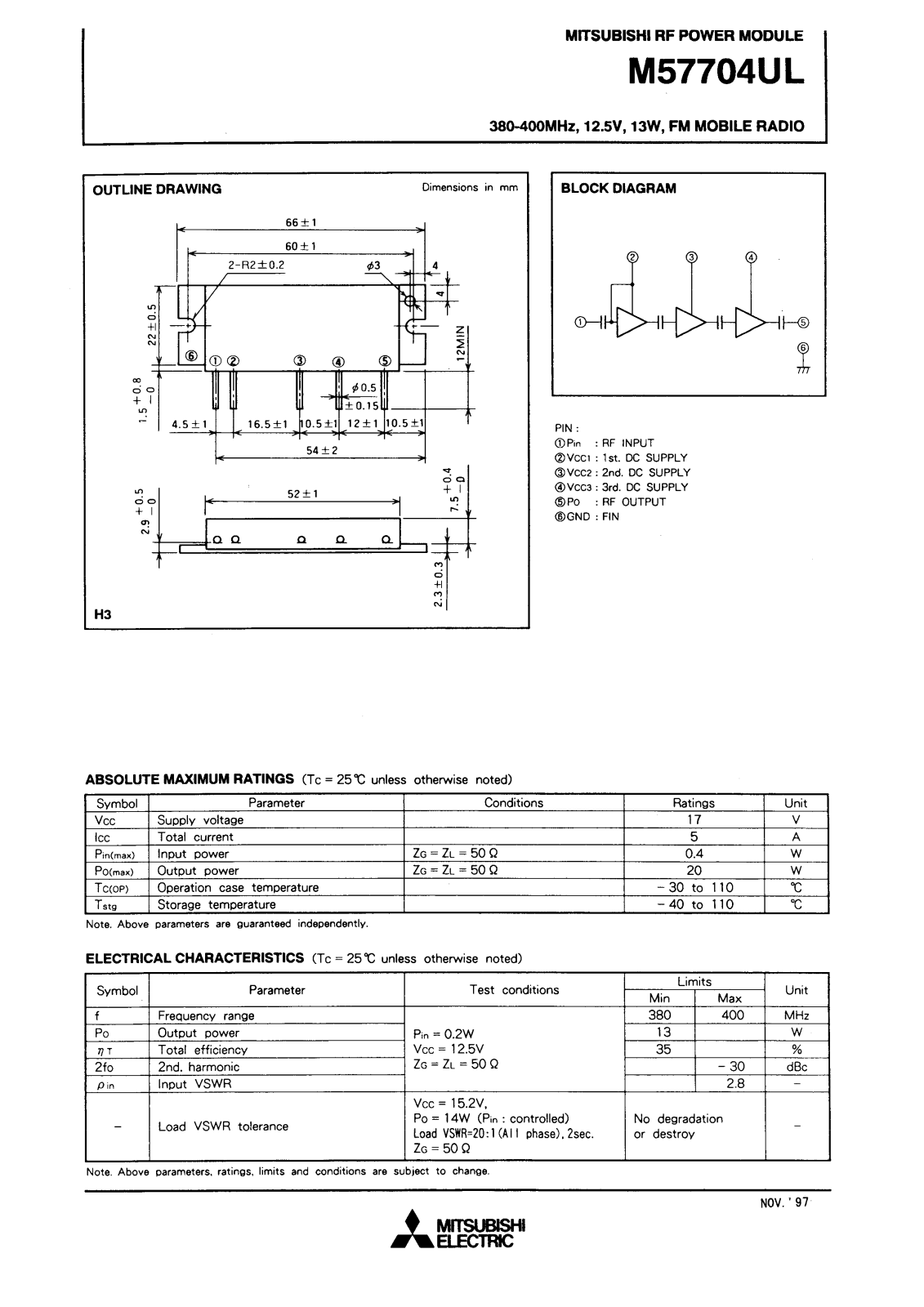 Mitsubishi M57704UL Datasheet