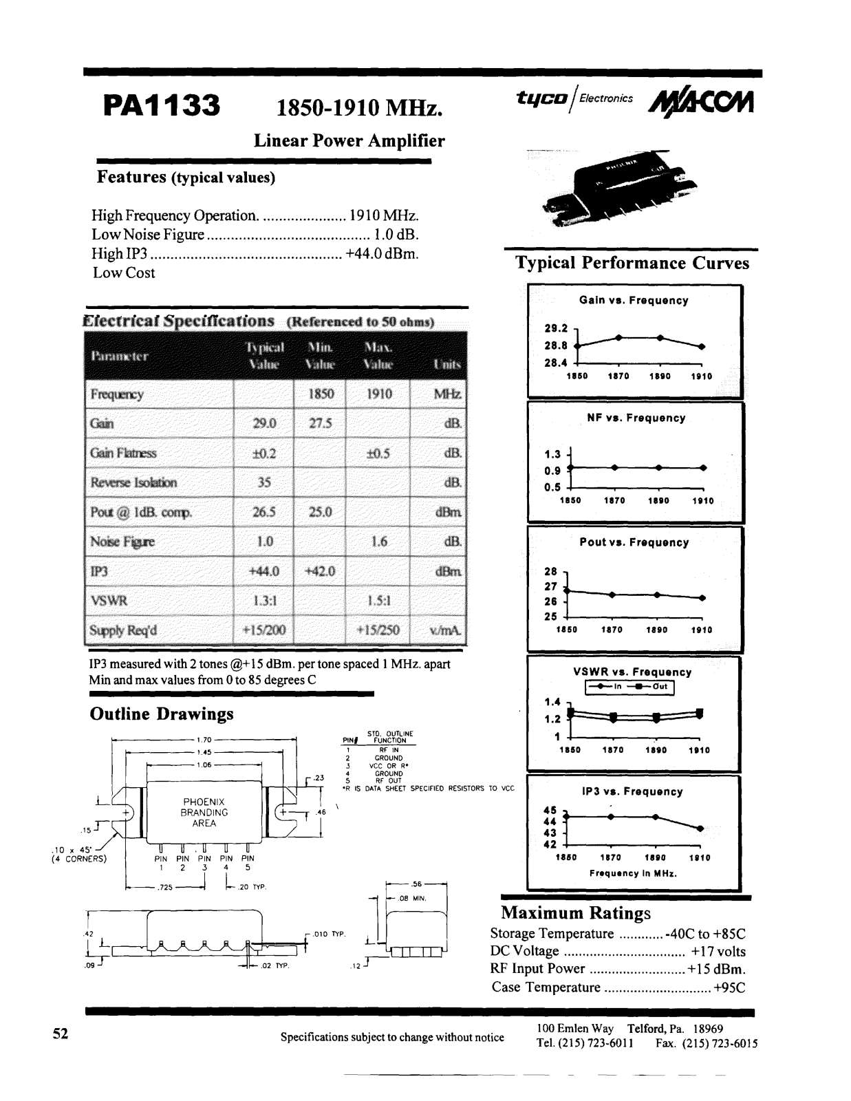 M A COM PA1133 Datasheet