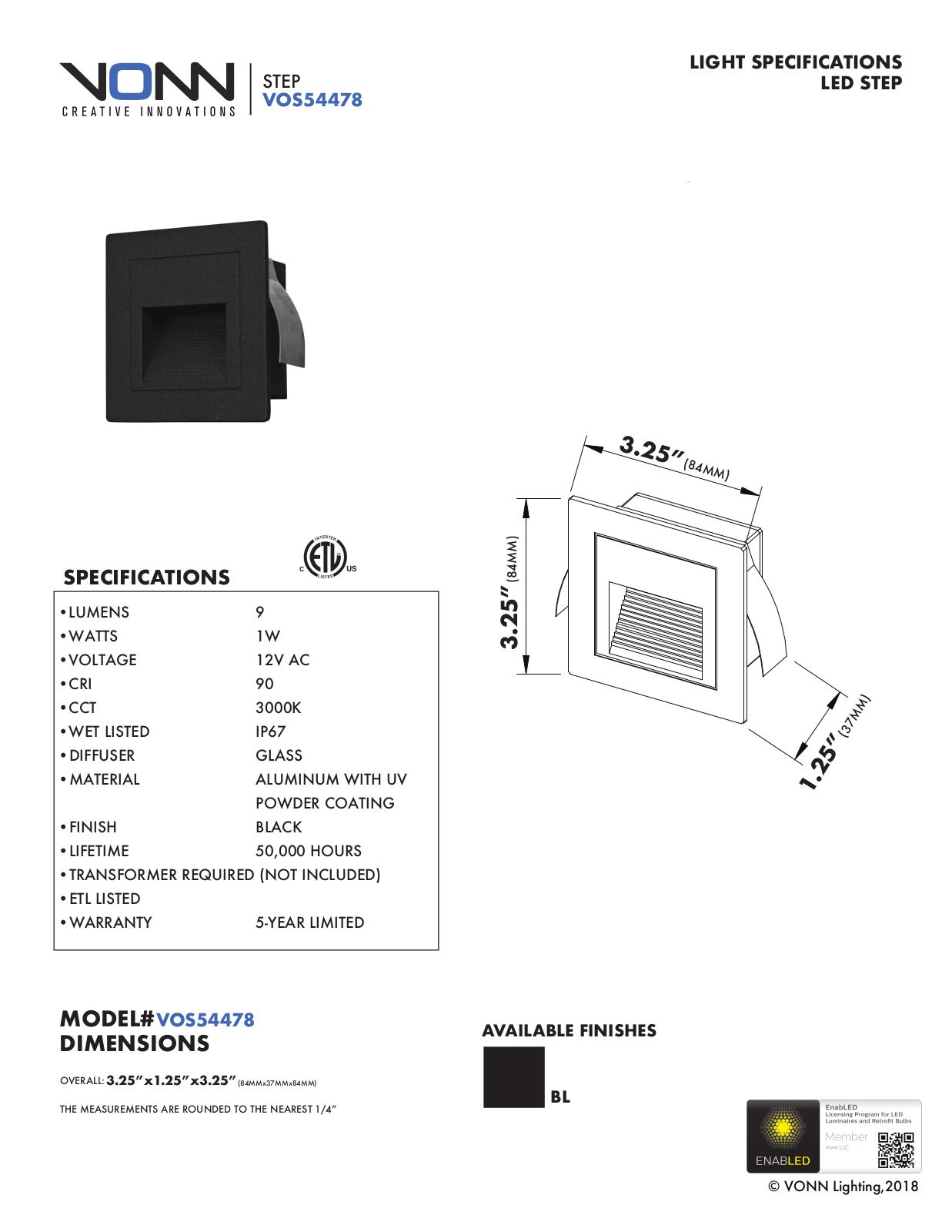 VONN Lighting UCZY1052 Specifications - ManualMachine.com