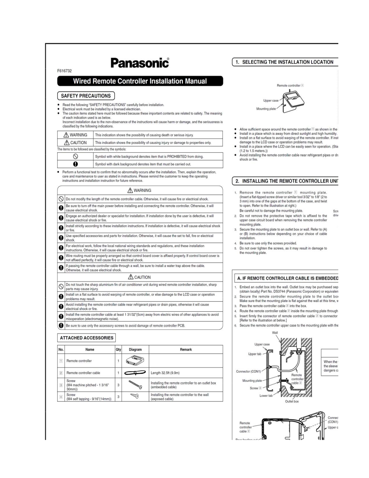 Panasonic cz-rd52cu installation