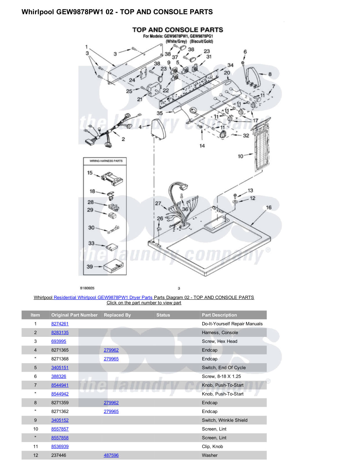 Whirlpool GEW9878PW1 Parts Diagram