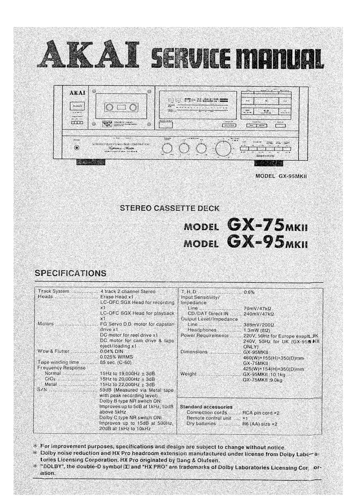 Akai GX-65MKII, GX-75MKII, GX-95MKII Schematic