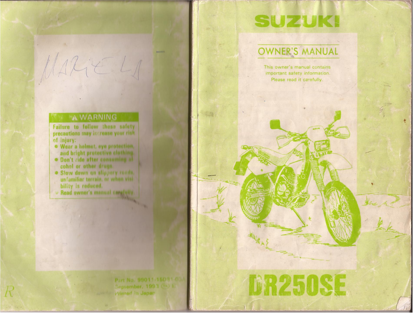 Suzuki DR250 SE 1993 Owner's manual