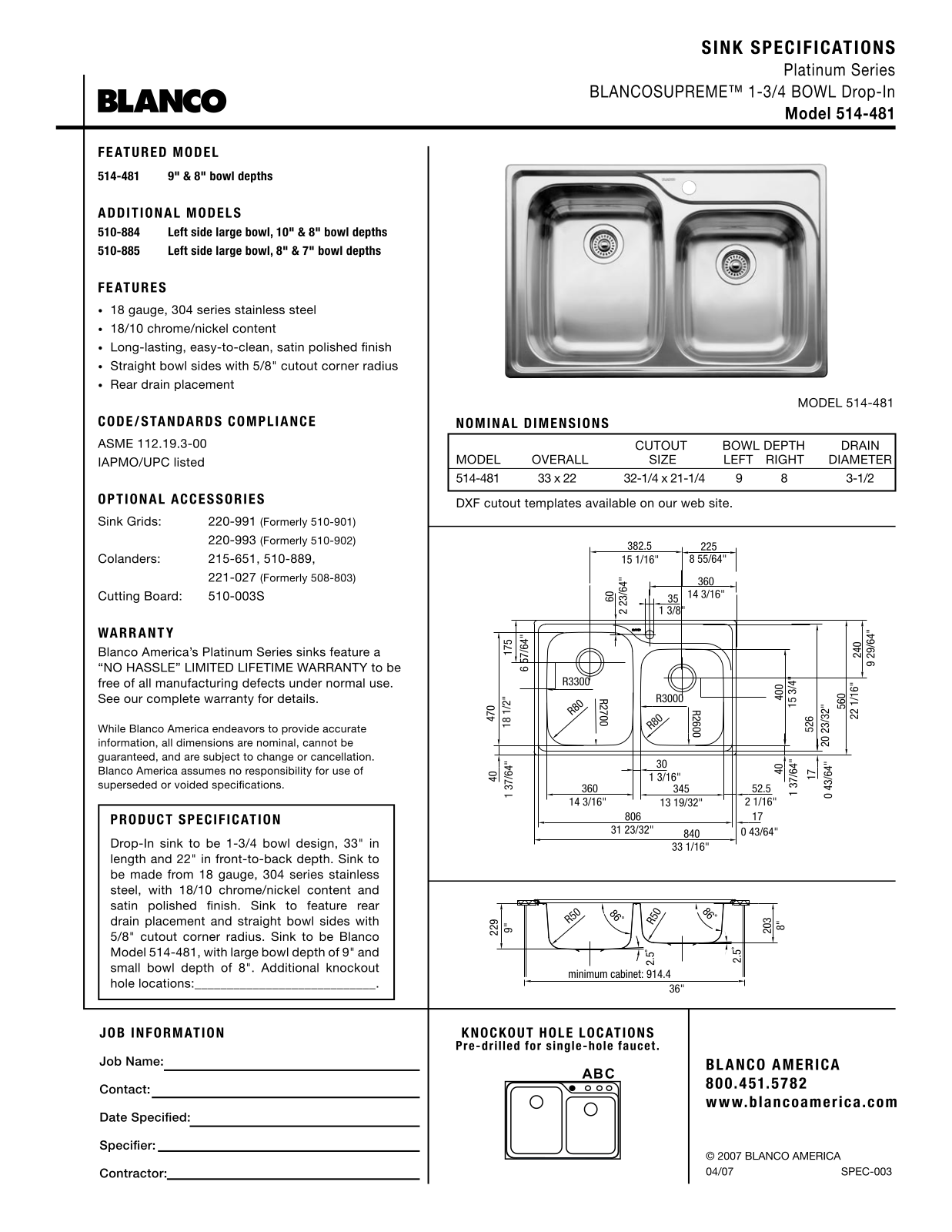 Blanco 514-481 User Manual