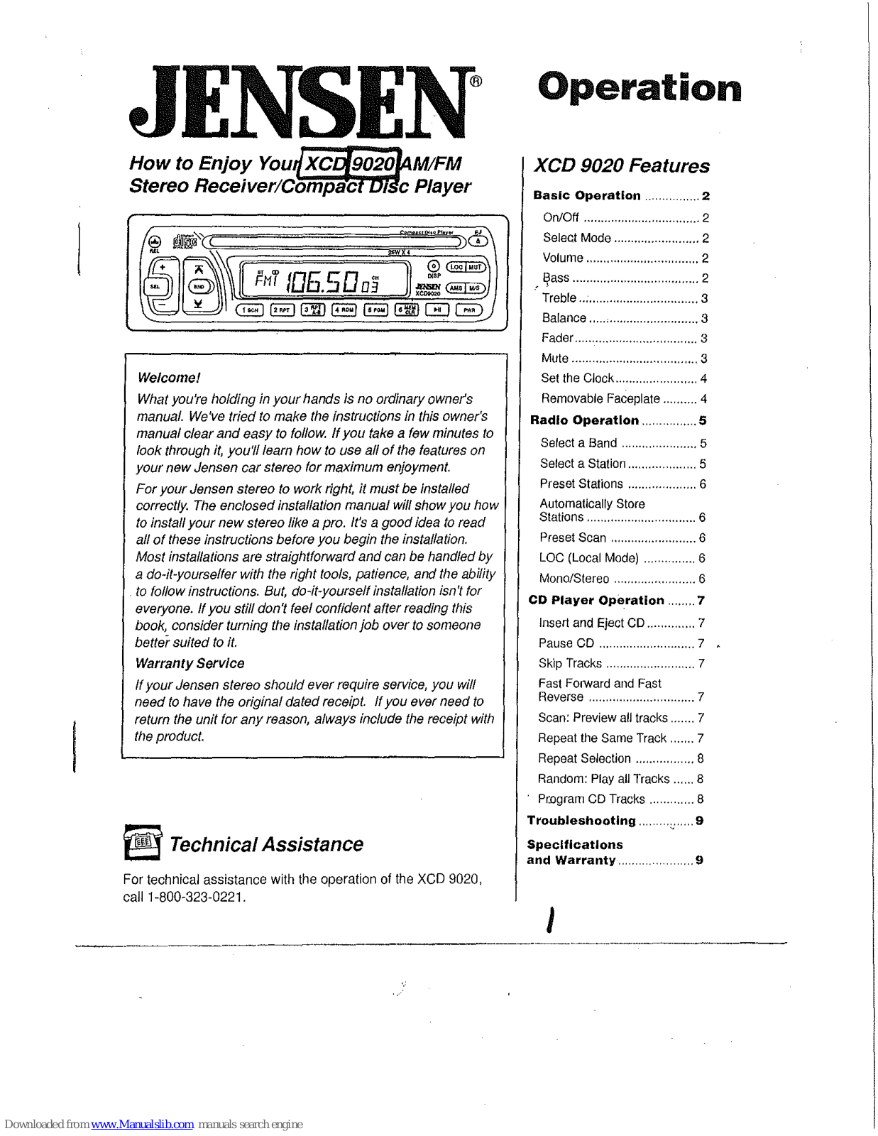 Jensen XCD 9020 Operation Manual - ManualMachine.com