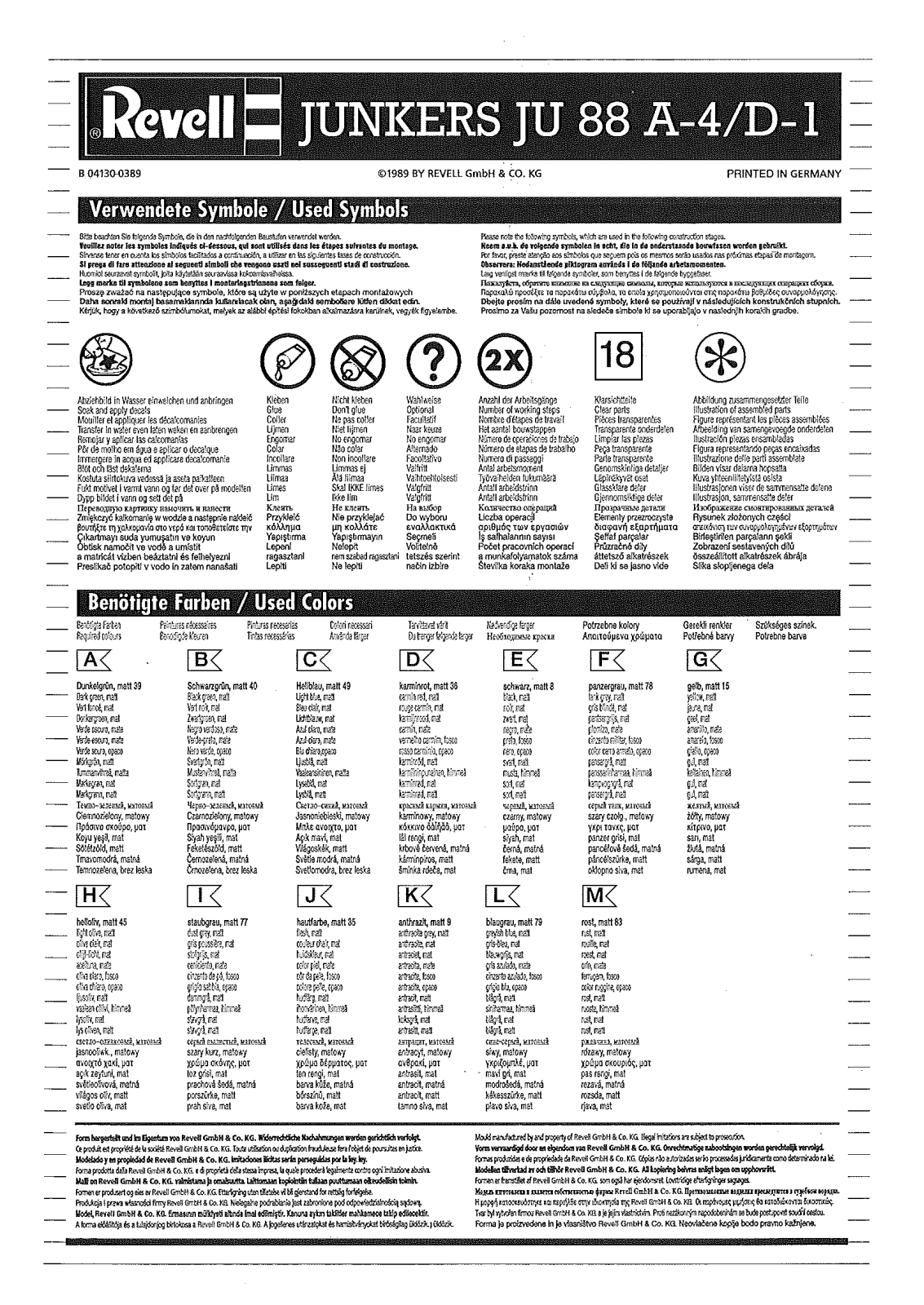 REVELL Ju 88 A-4D User Manual