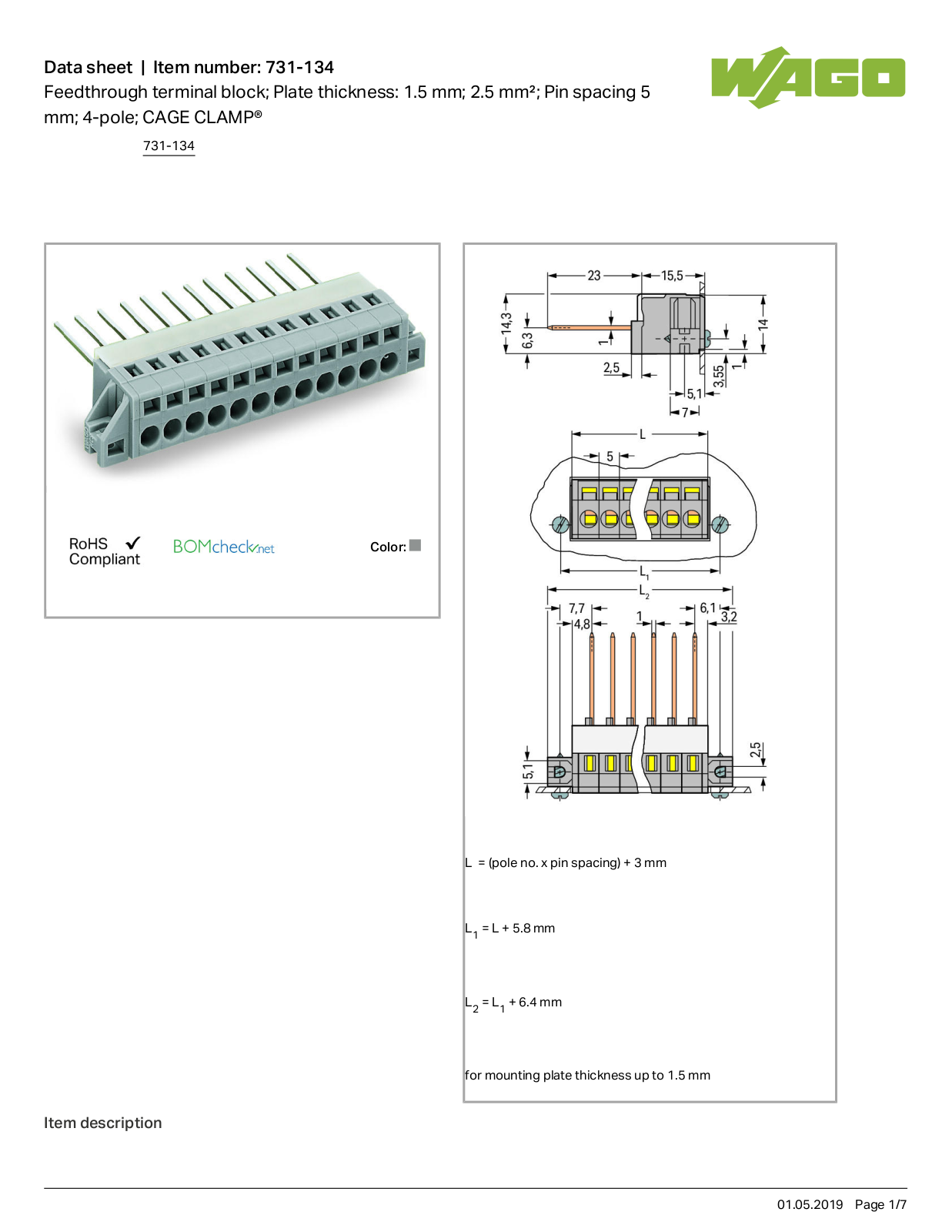 Wago 731-134 Data Sheet