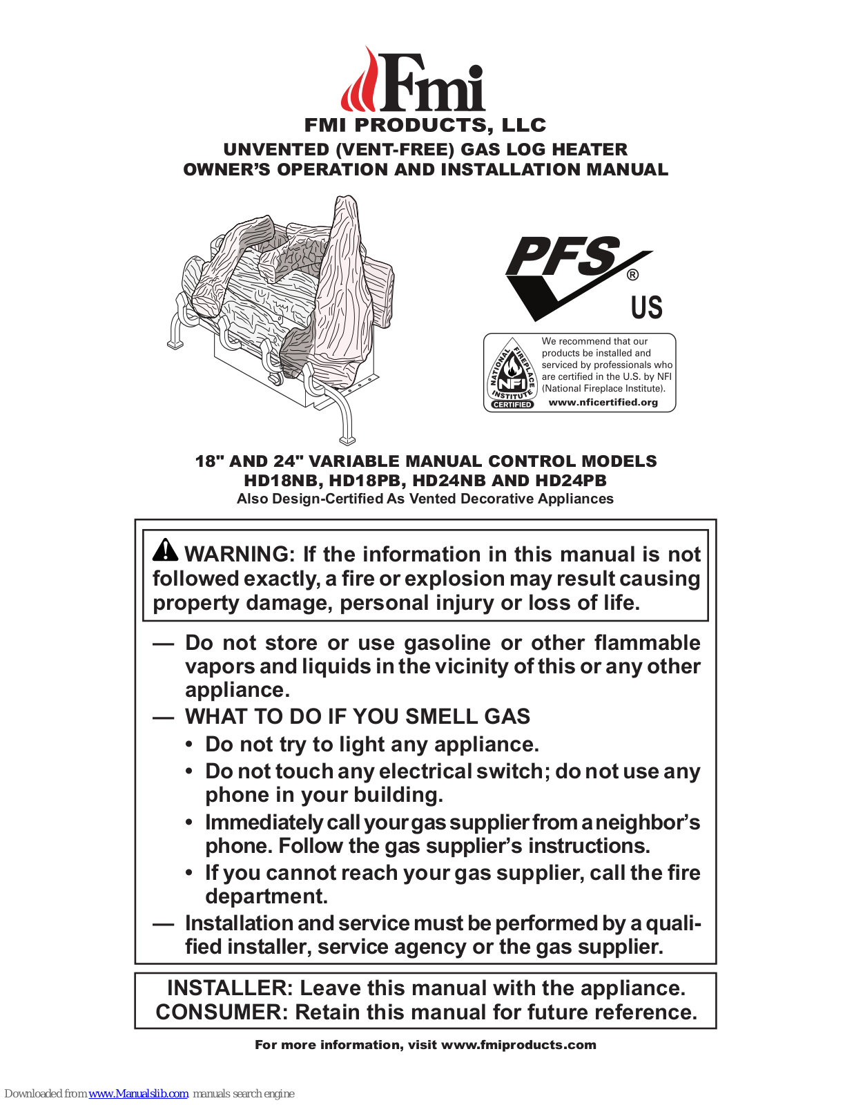 FMI HD18NB, HD18PB, HD24PB, HD24NB Owner's Operation And Installation Manual