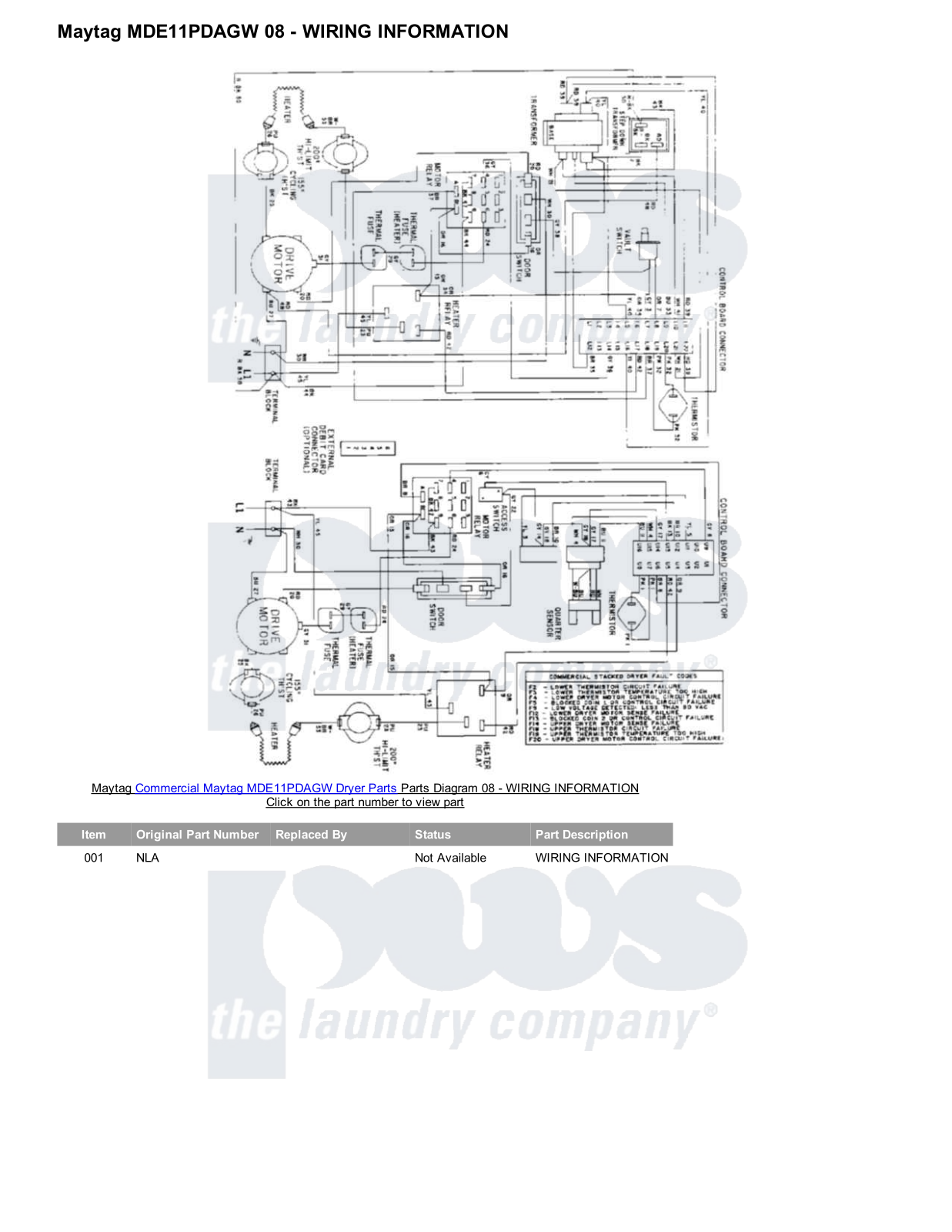 Maytag MDE11PDAGW Parts Diagram