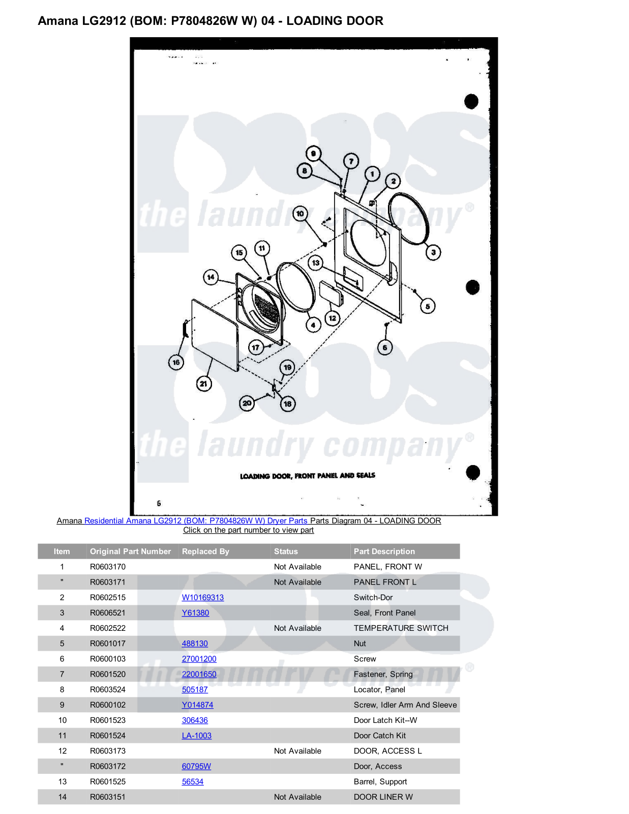 Amana LG2912 Parts Diagram