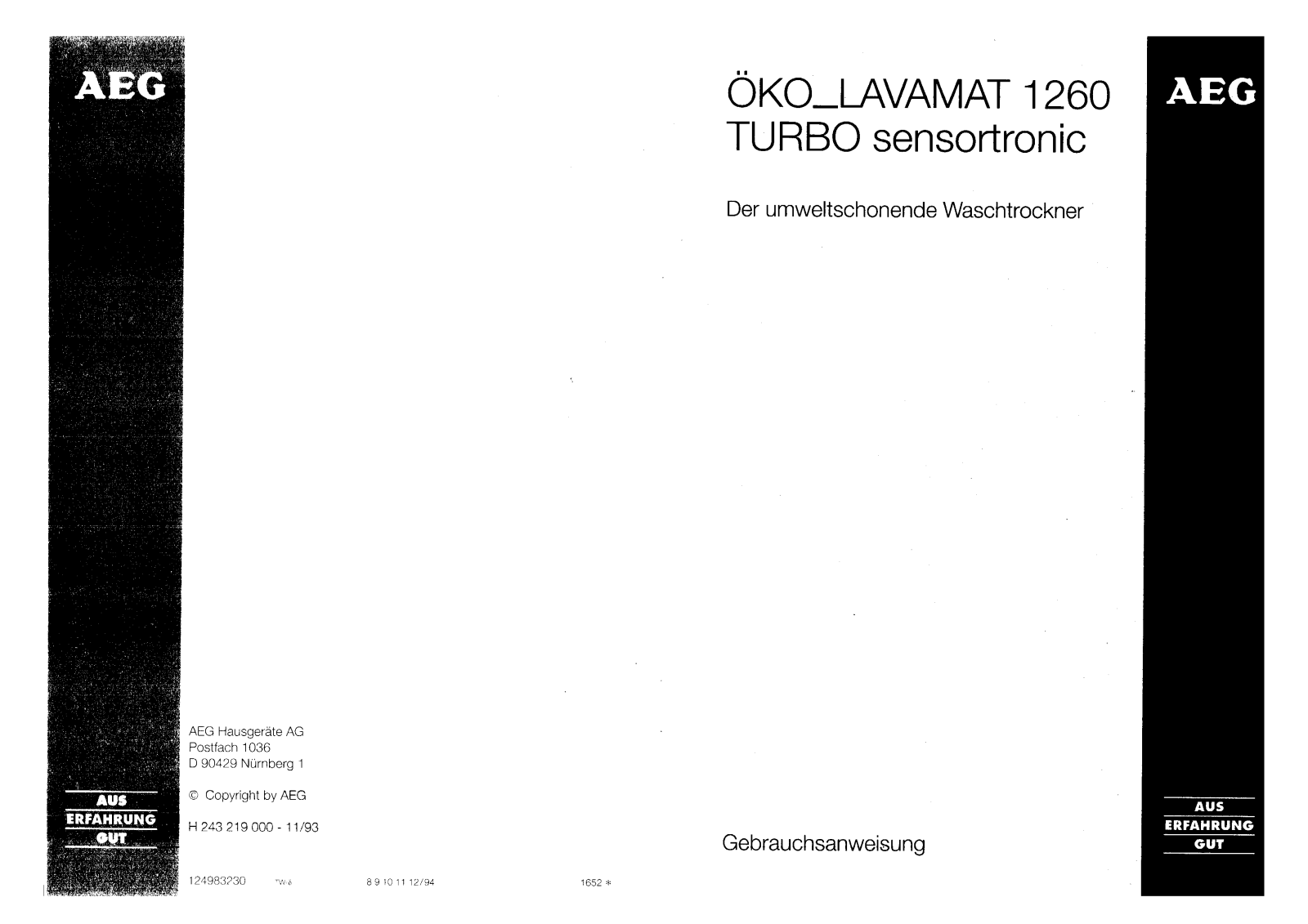 AEG LAV1260TURBO, LAV1260 User Manual