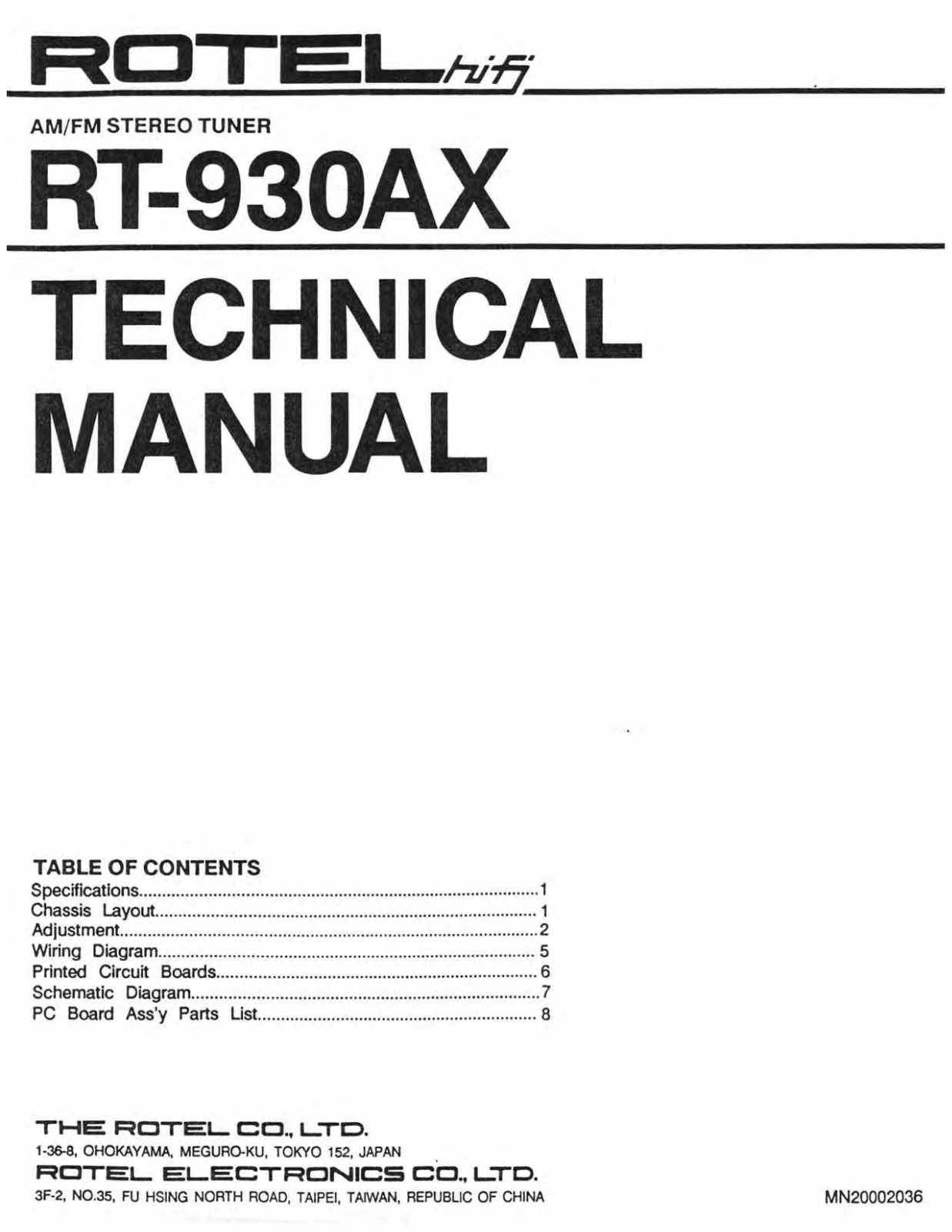 Rotel RT-930-AX Service manual