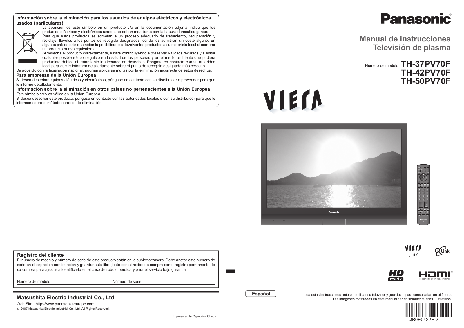 PANASONIC TH-42PV70H, TH-37PV70F, TH-50PV70F User Manual
