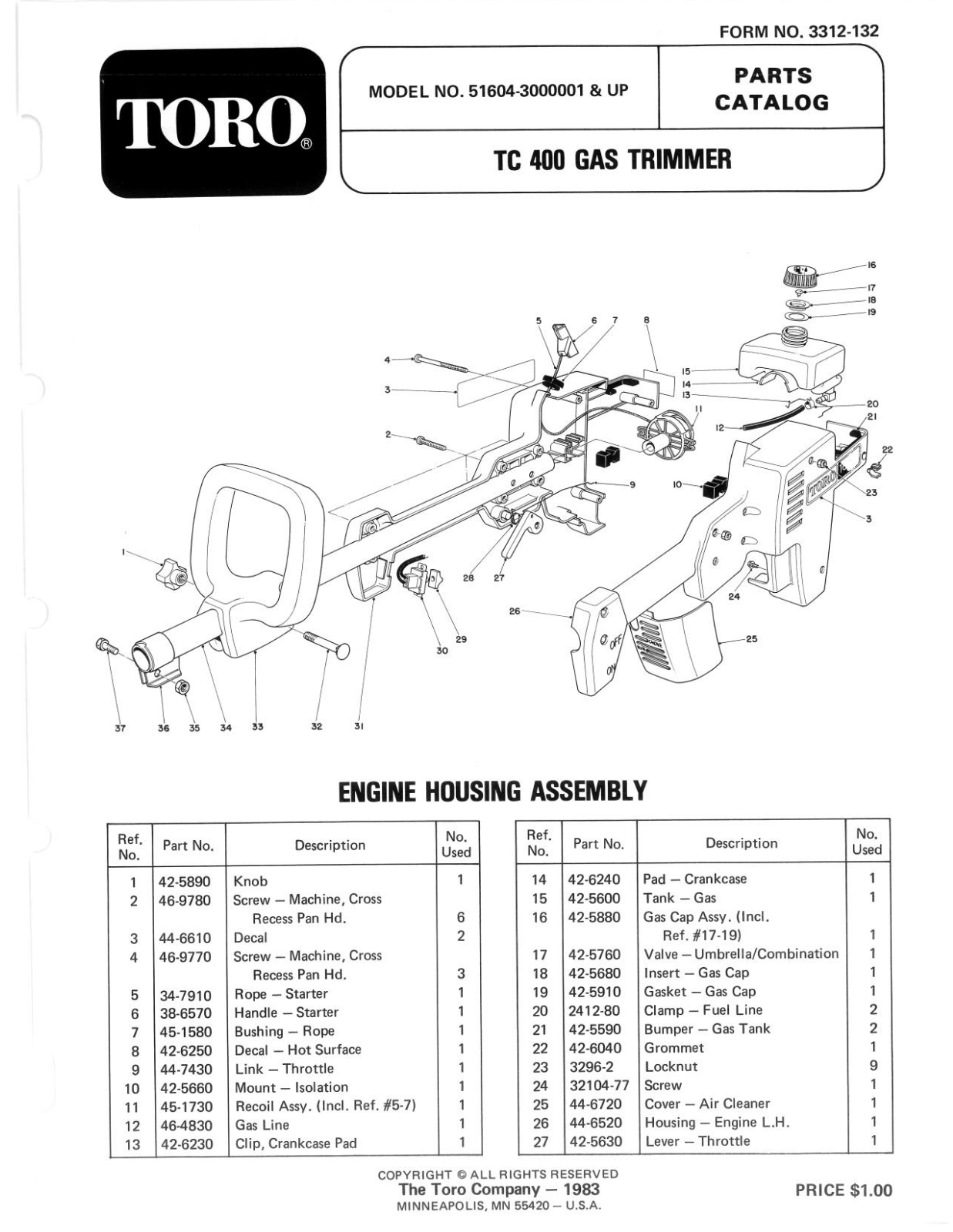 Toro 51604 Parts Catalogue