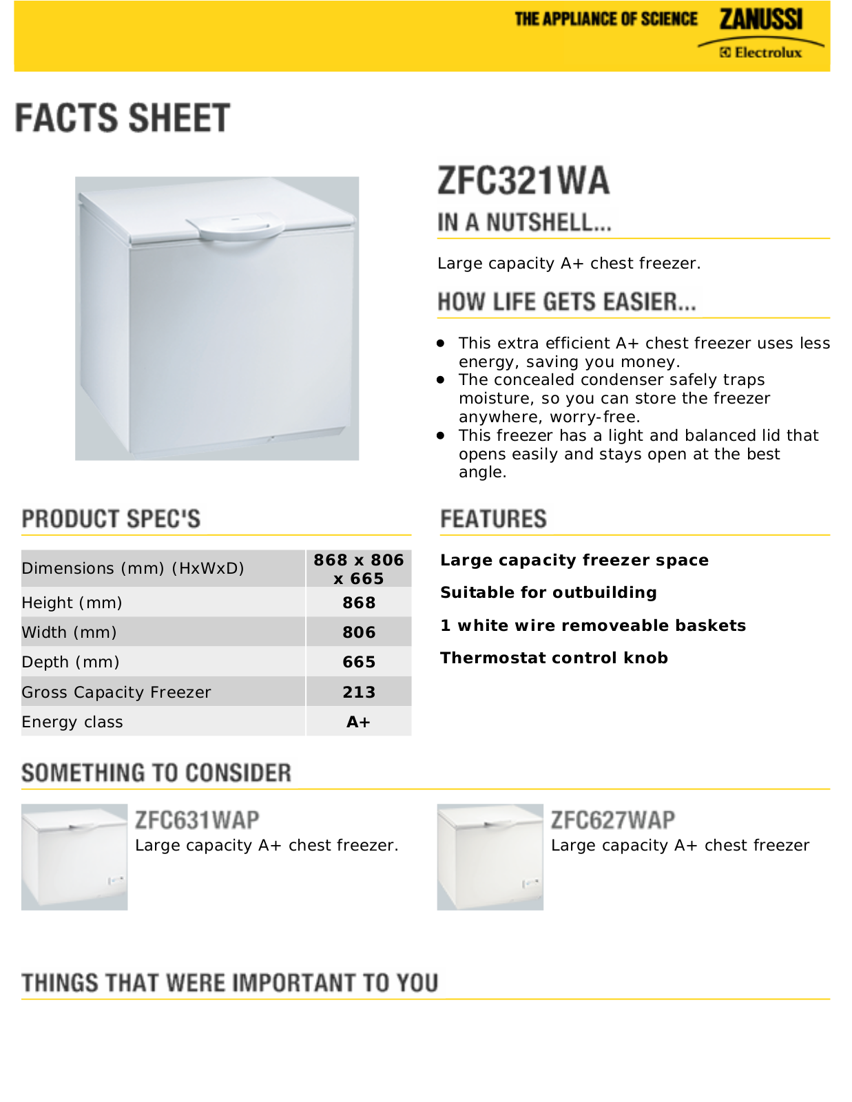 Zanussi ZFC321WA Datasheet