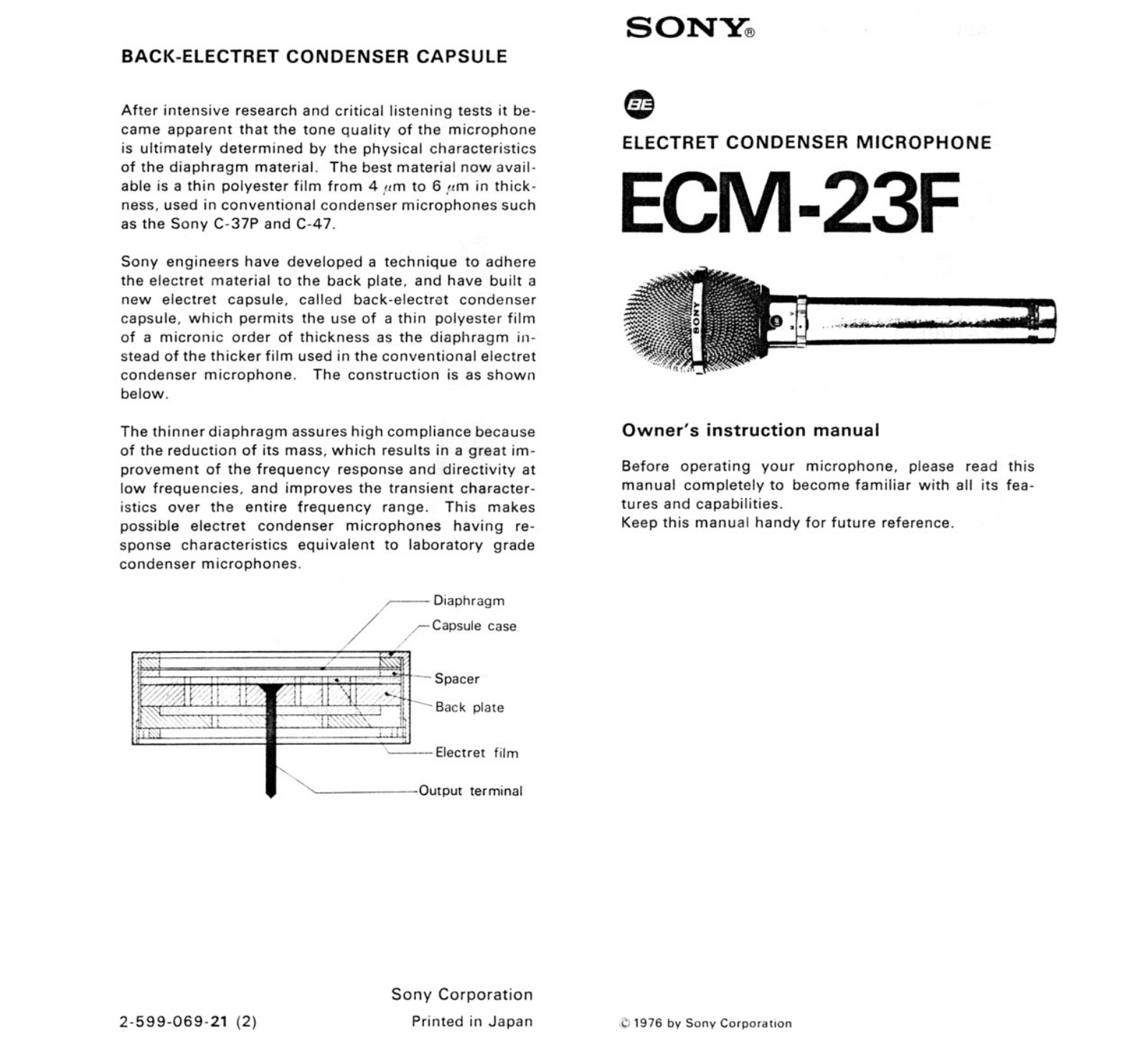 Sony ECM-23-F Service manual