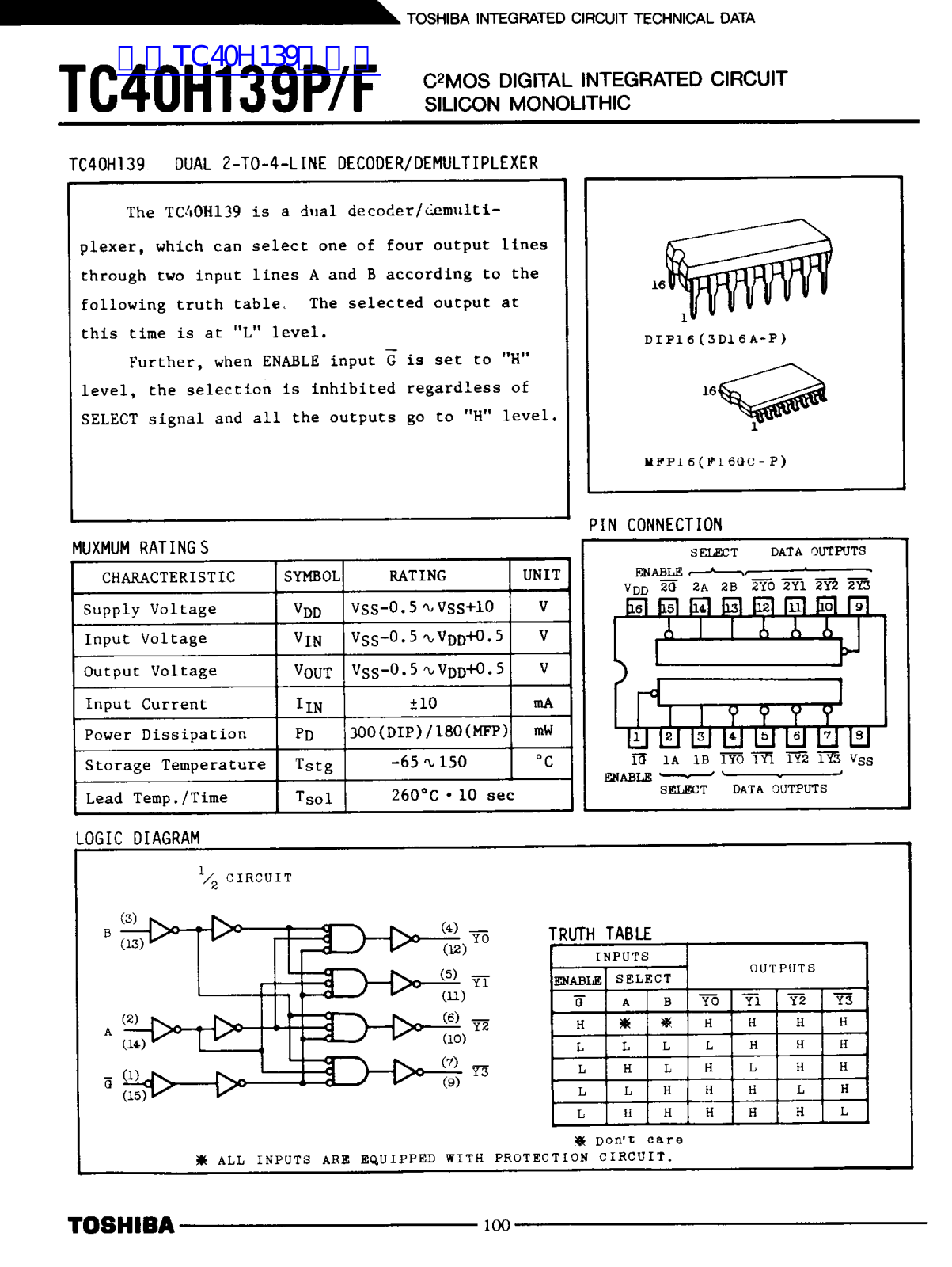 TOSHIBA TC40H139P, TC40H139F Technical data