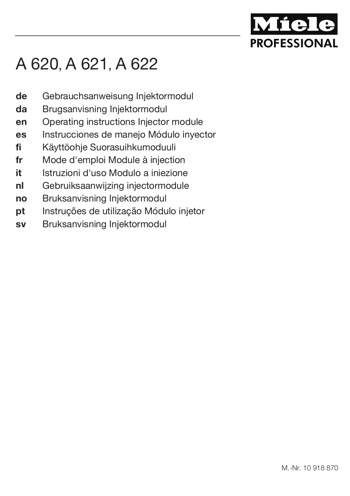 Miele A 620, A 621, A 622 Operating instructions