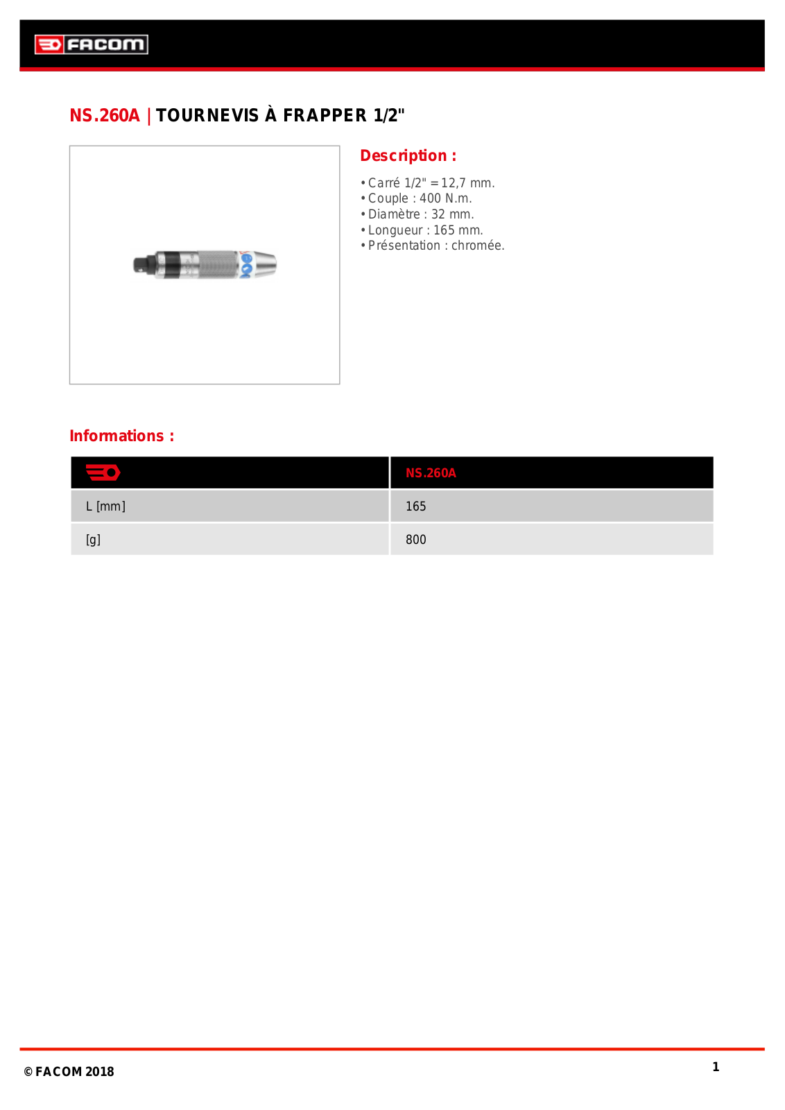 Facom NS.260A Specification - ManualMachine.com