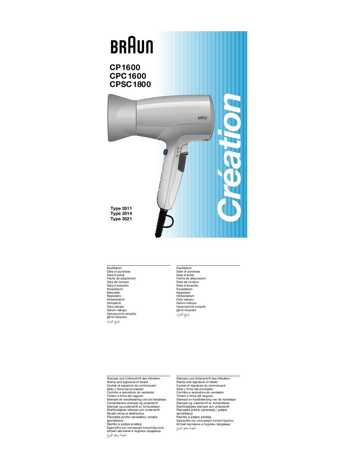 Braun CP 1600 MN Clivia User manual