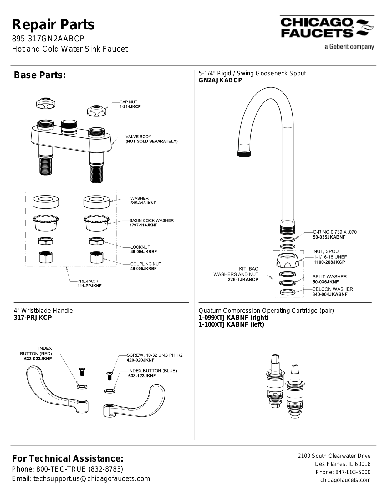 Chicago Faucet 895-317GN2AAB Parts List