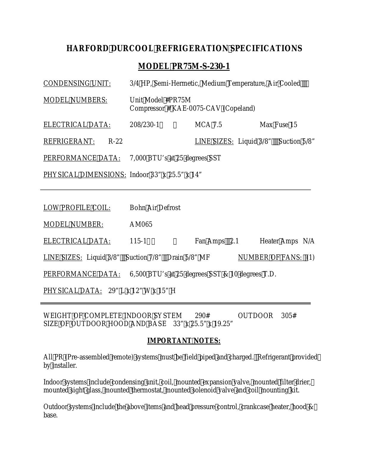 Harford PR75M-230-1 User Manual