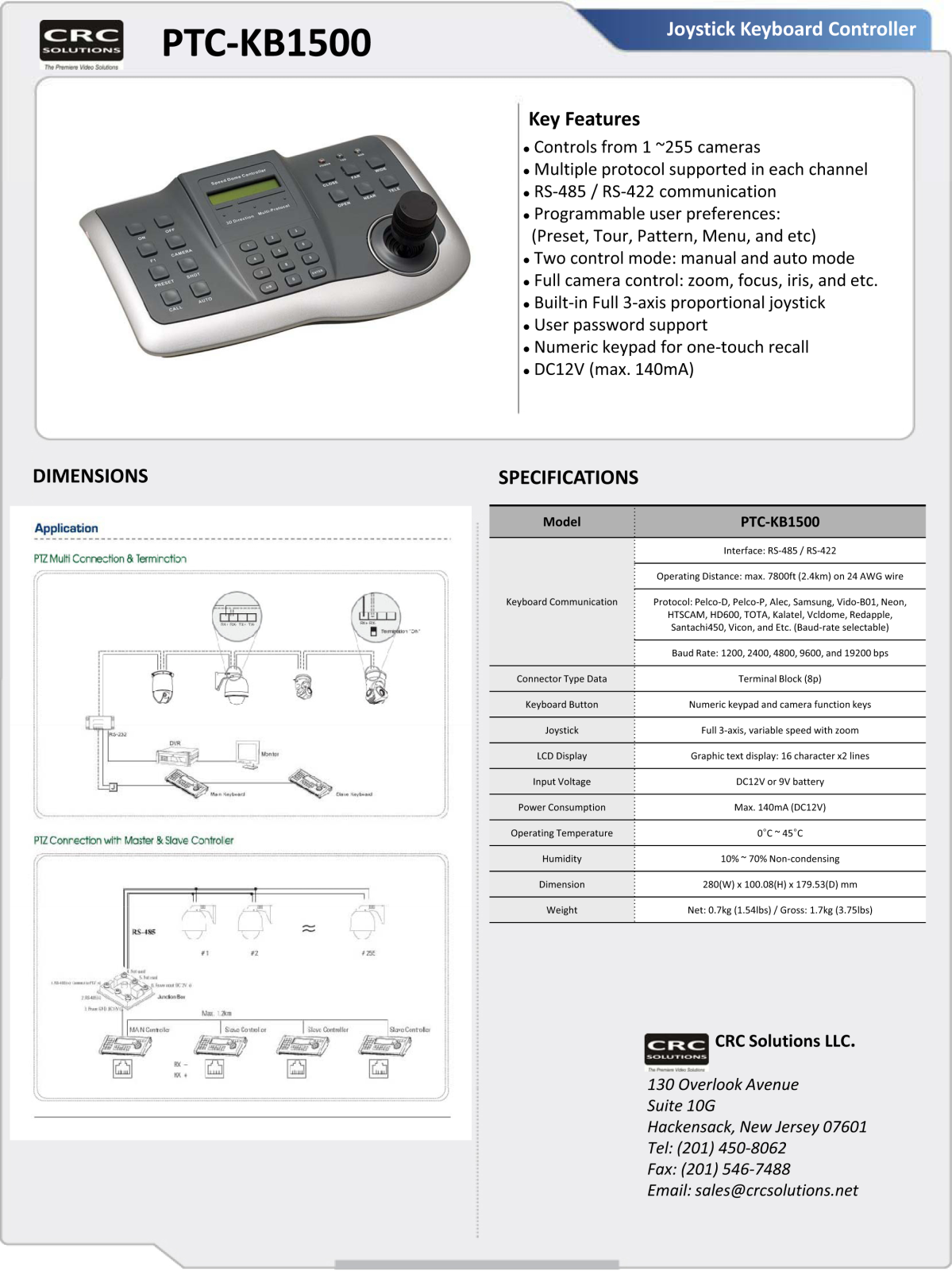 Cantek PTC-KB1500 Specsheet