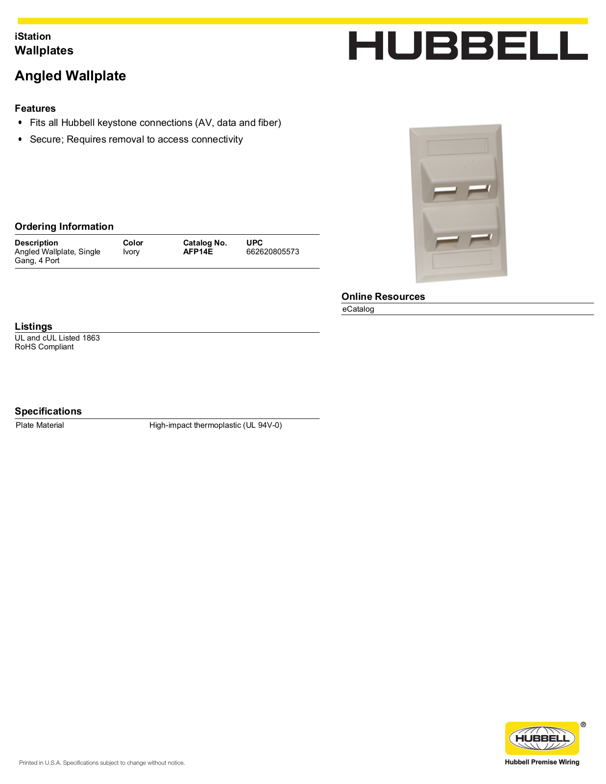 Hubbell AFP14E Specifications