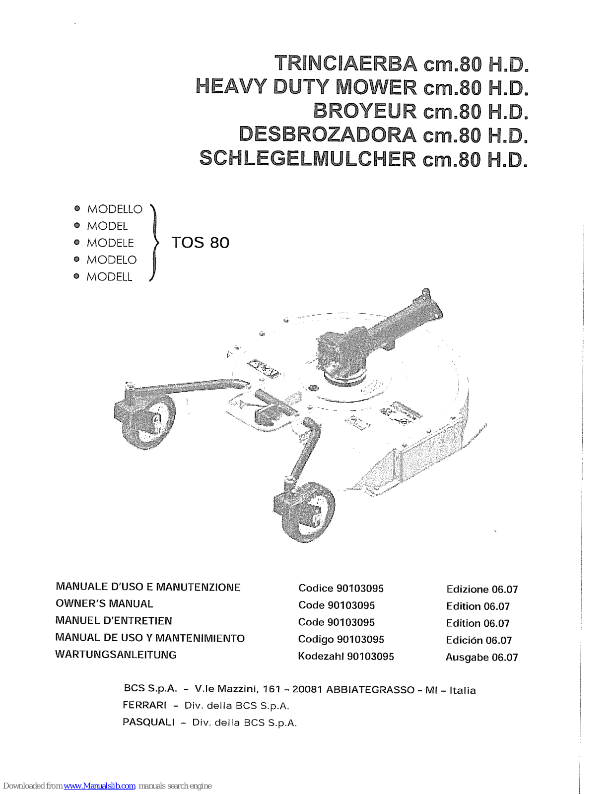 BCS TOS 80 Owner's Manual