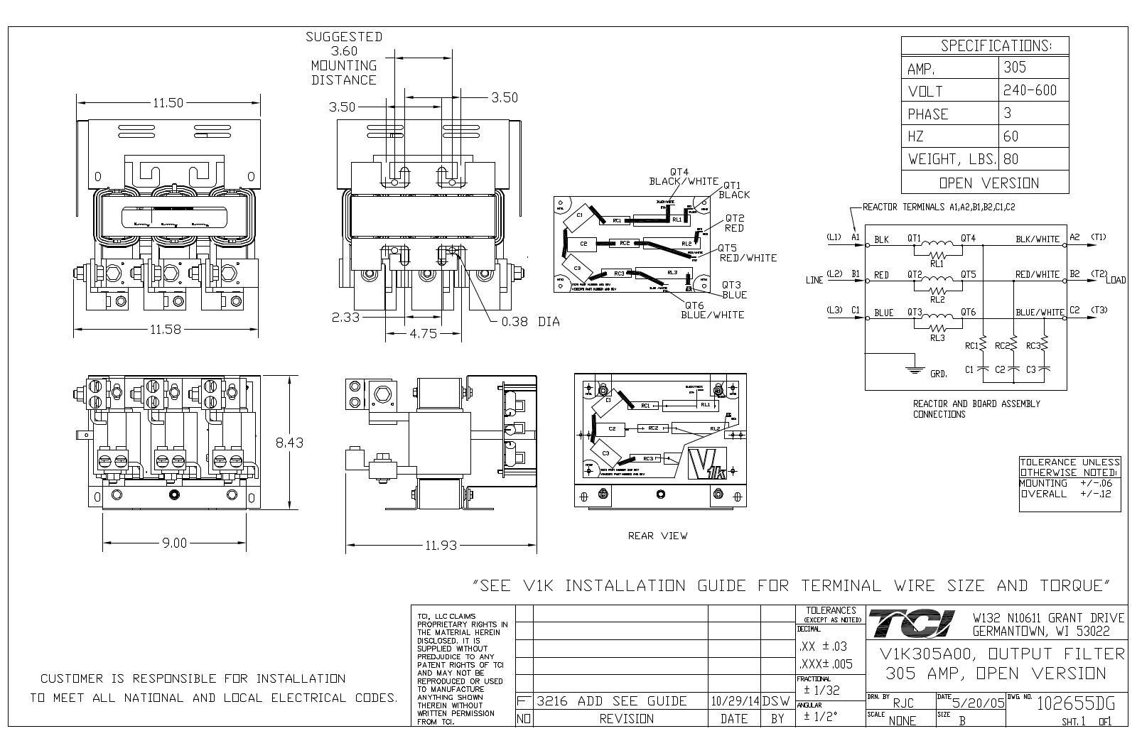 TCI V1K305A00 Dimensional Sheet