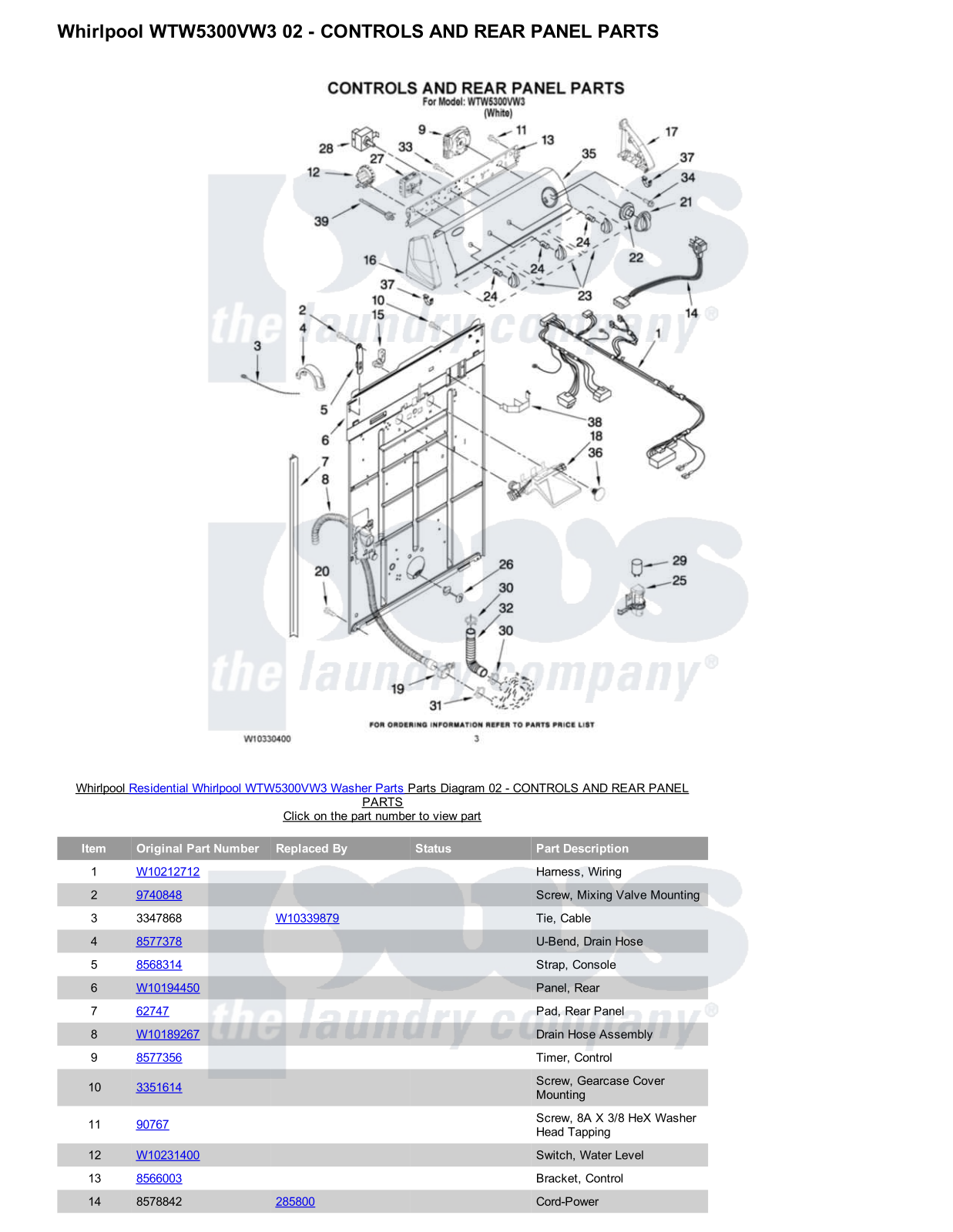 Whirlpool WTW5300VW3 Parts Diagram