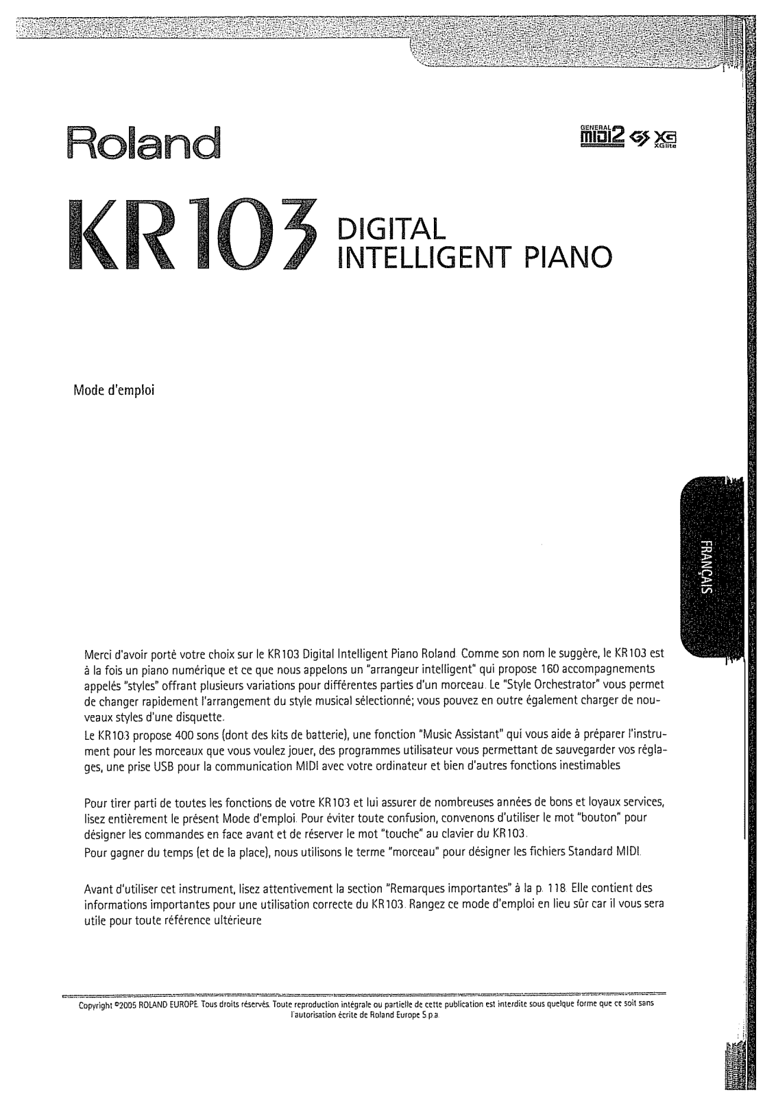 ROLAND KR-103 User Manual