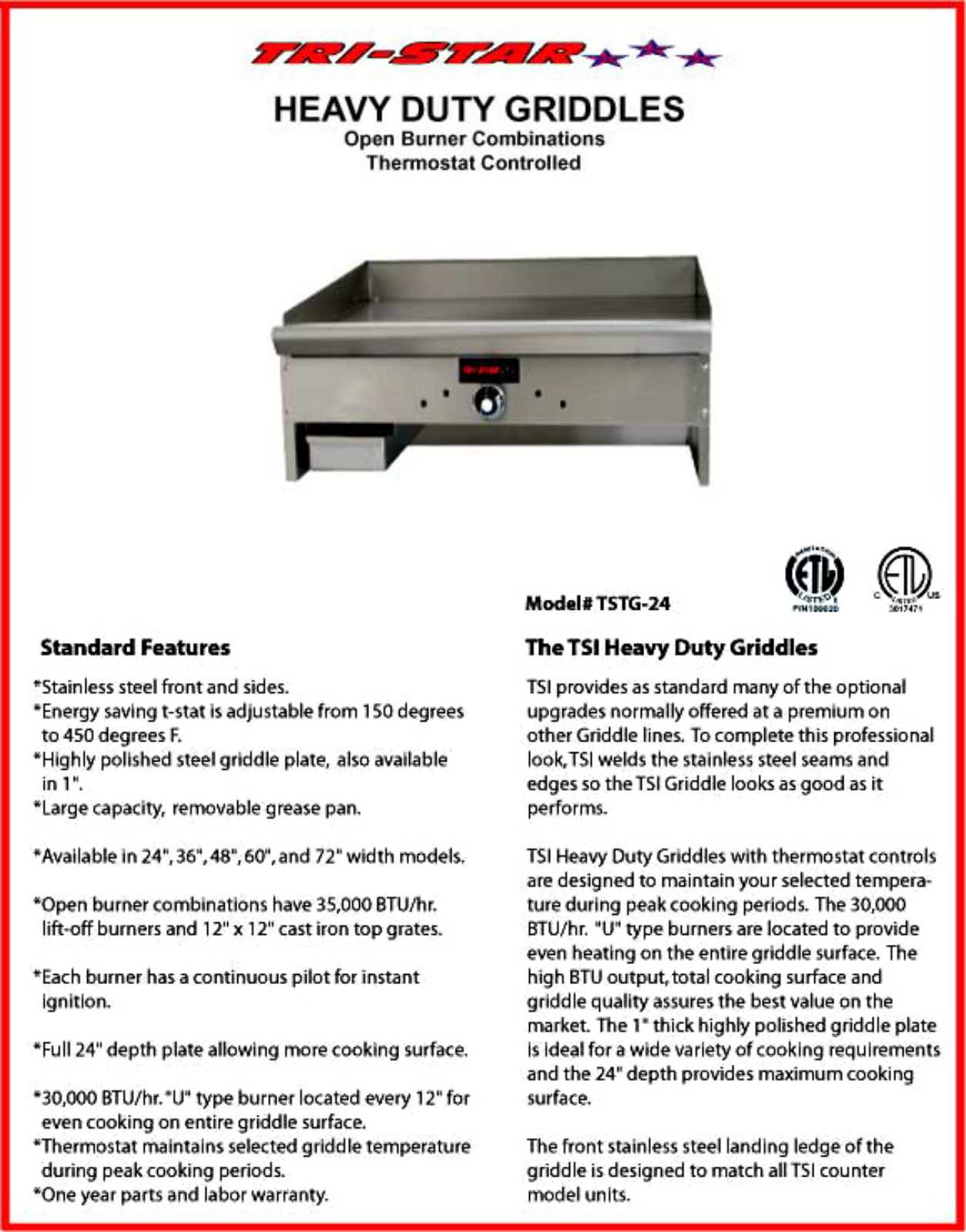 Tri-Star TSTG-24-OB-2, TSTG-24 User Manual