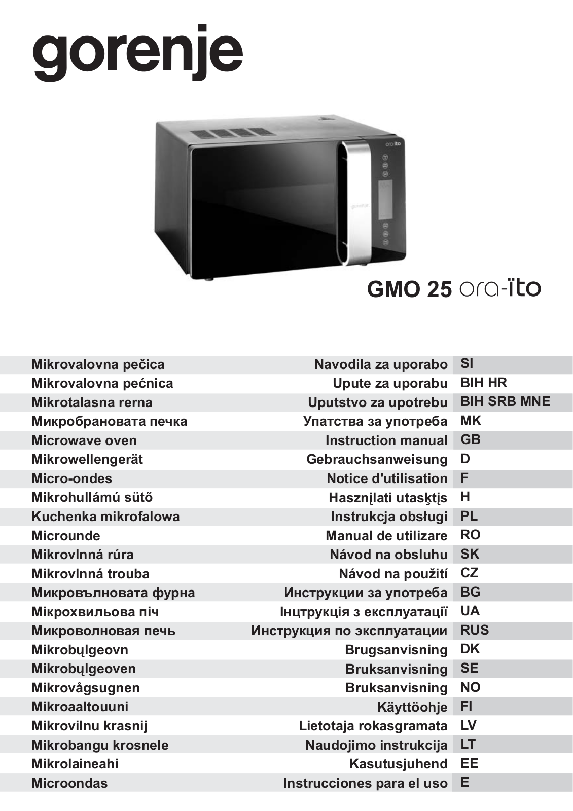 Gorenje GMO-25 Ora Ito User Manual