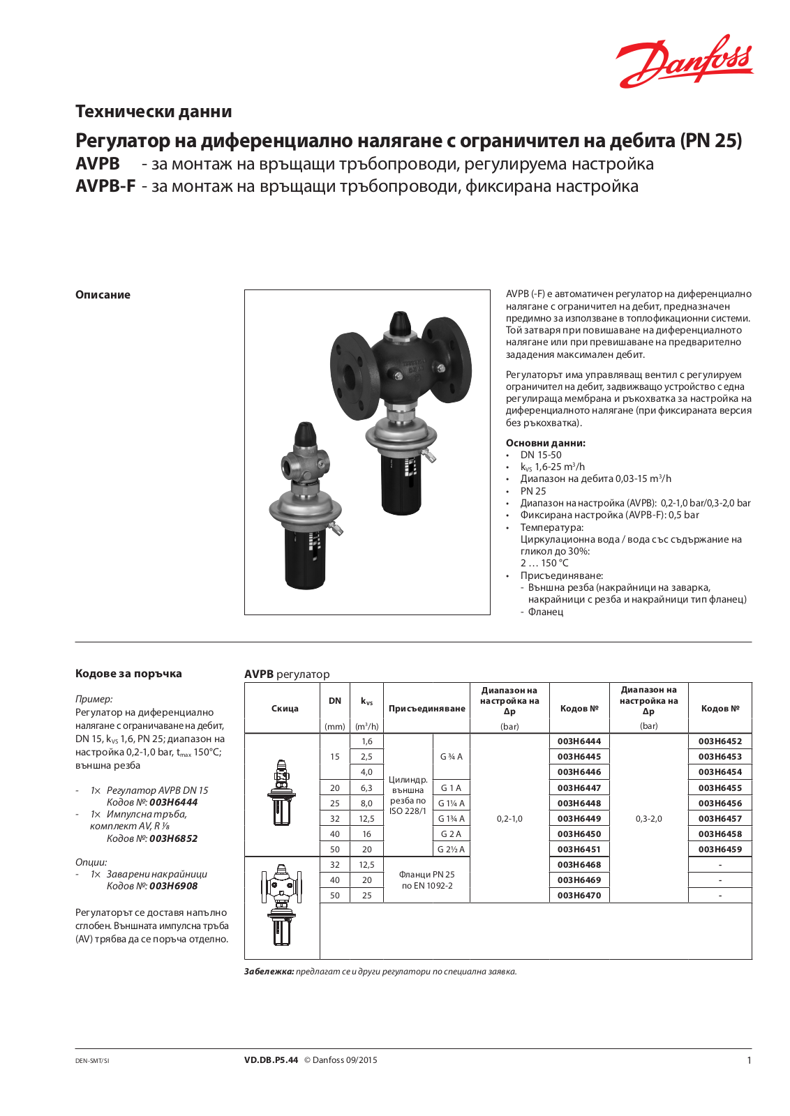 Danfoss AVPB, AVPB-F Data sheet