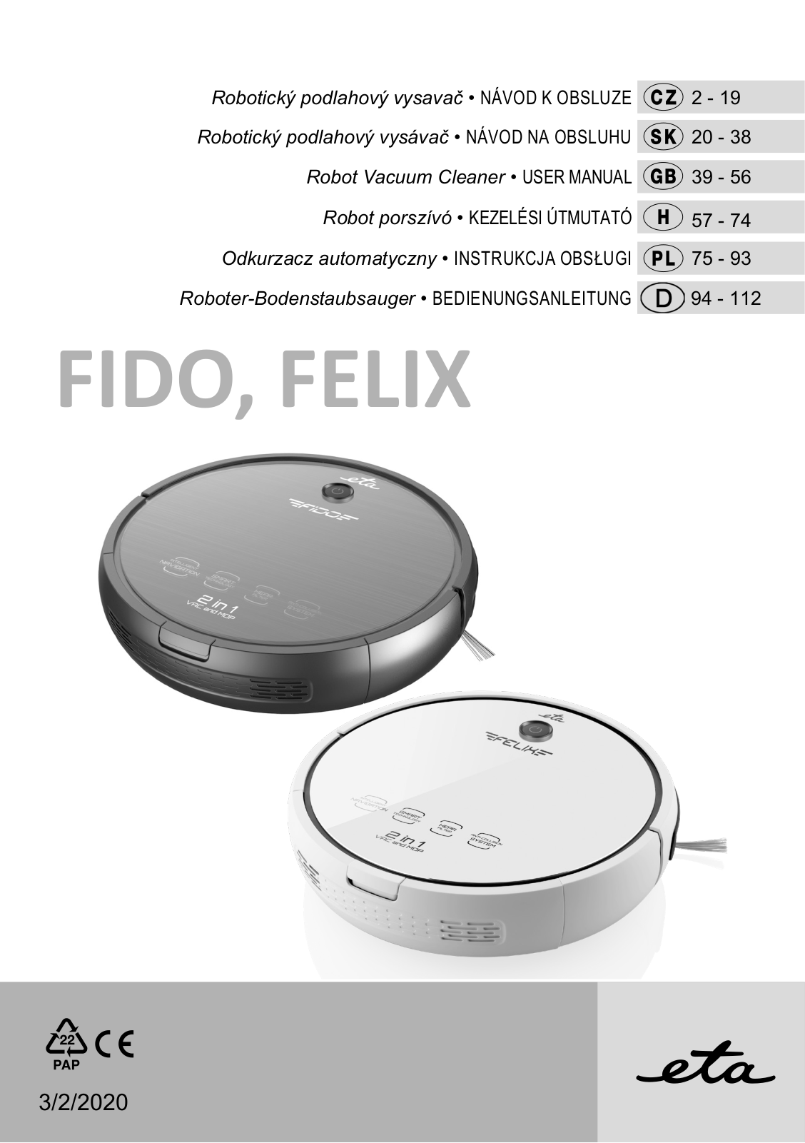 ETA Felix 1226 90000, Fido 1512 90000 User Manual